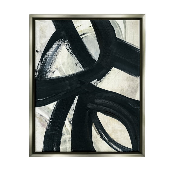 Stupell Industries Dynamic Modern Black Paint Strokes Bold Abstract Painting Luster Gray Floating Framed Canvas Print Wall Art, Design by Susan Jill