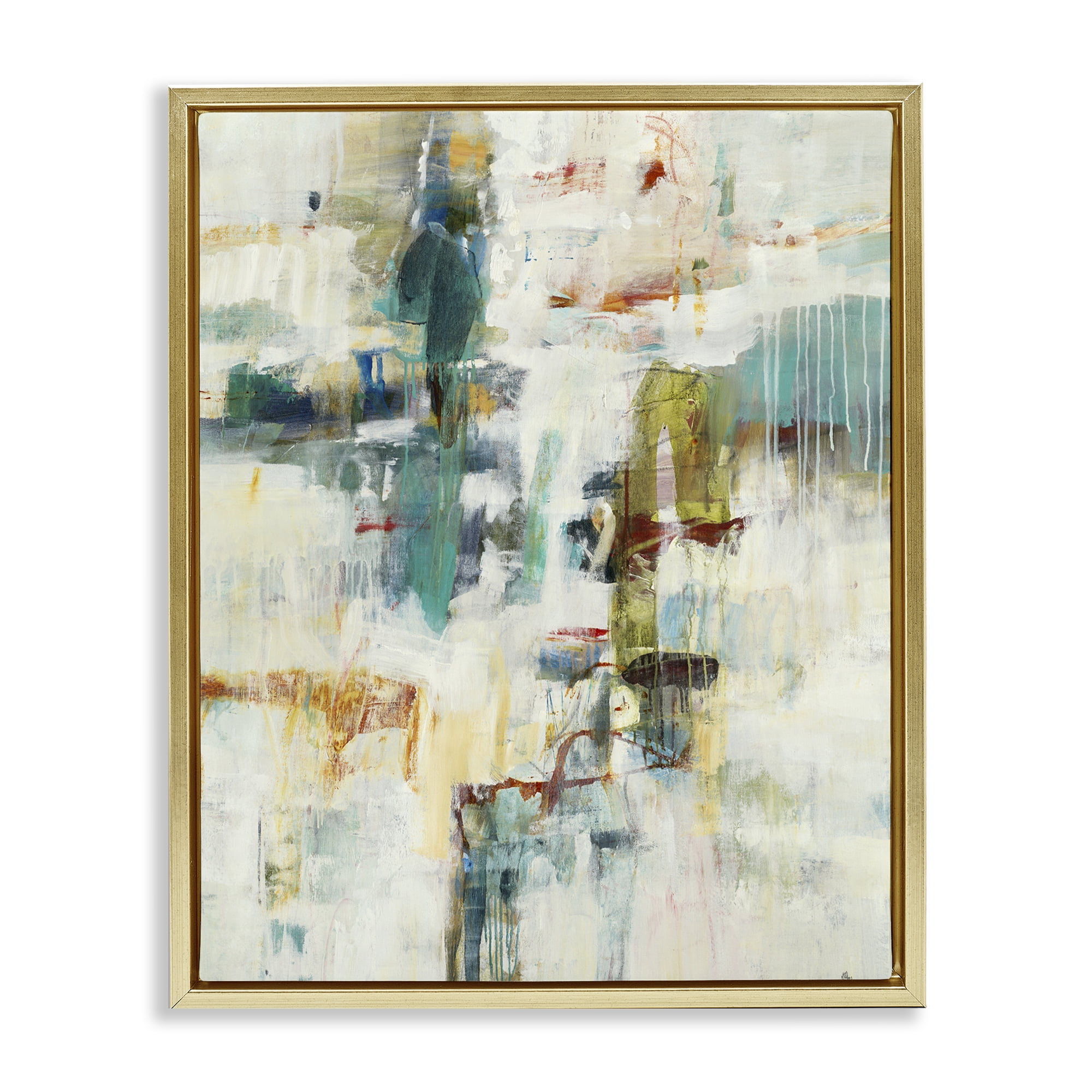 Stupell Industries Dynamic Paint Drips Gold Framed Floater Canvas Wall Art, design by Lisa Ridgers