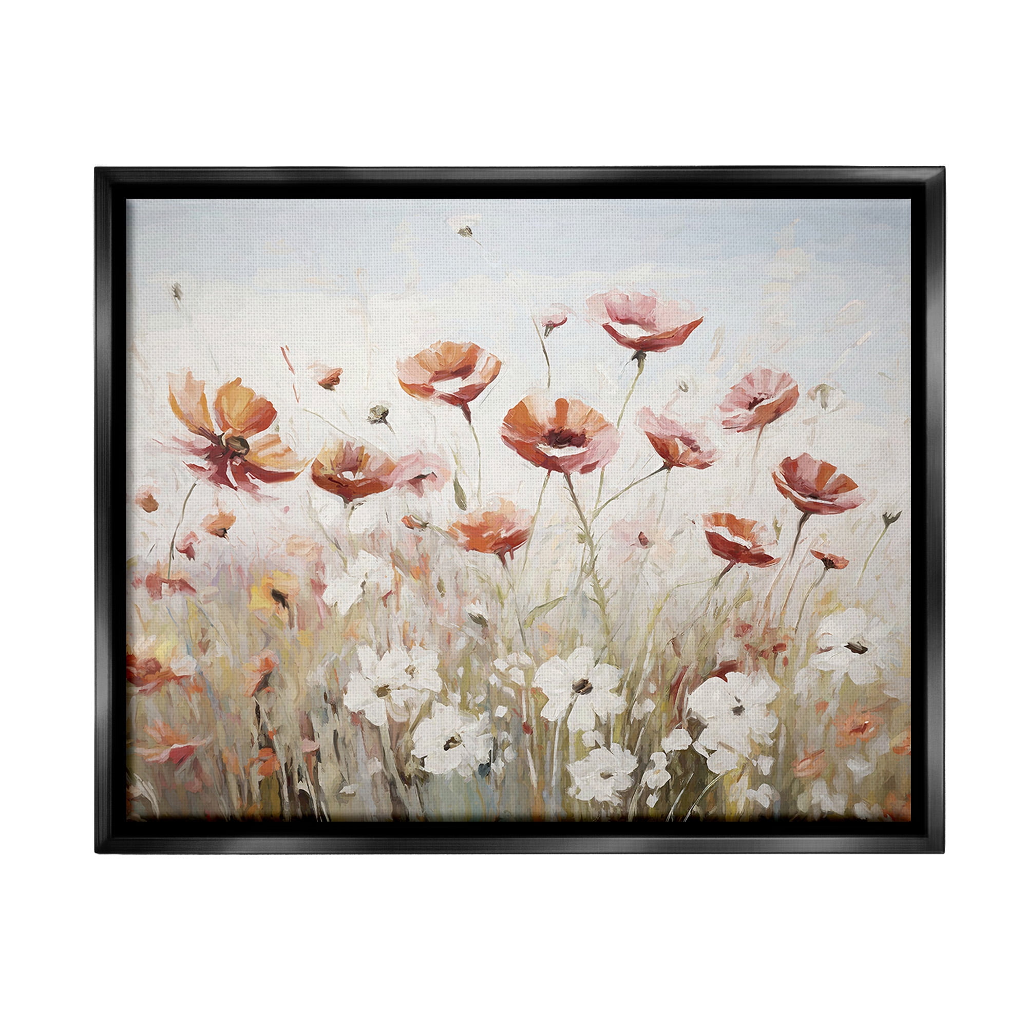 Stupell Industries Dynamic Poppy Meadow Botanical & Floral Painting Black Floater Framed Canvas Art Print Wall Art, 31 x 25