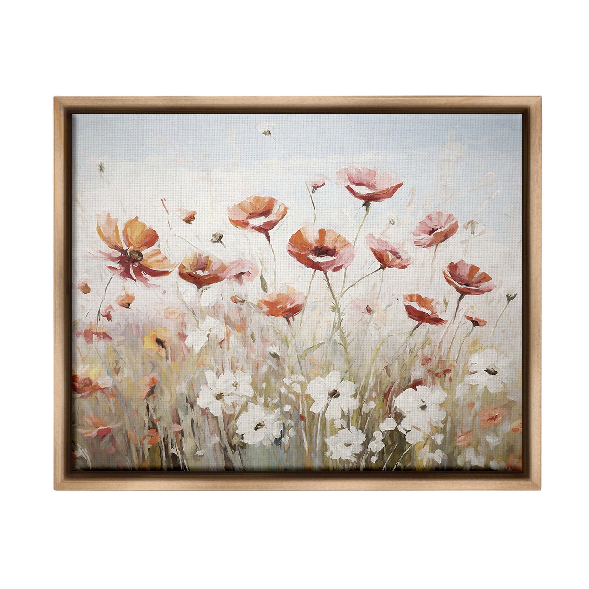 Stupell Industries Dynamic Poppy Meadow Botanical & Floral Painting Brown Floater Framed Canvas Art Print Wall Art, 31 x 25