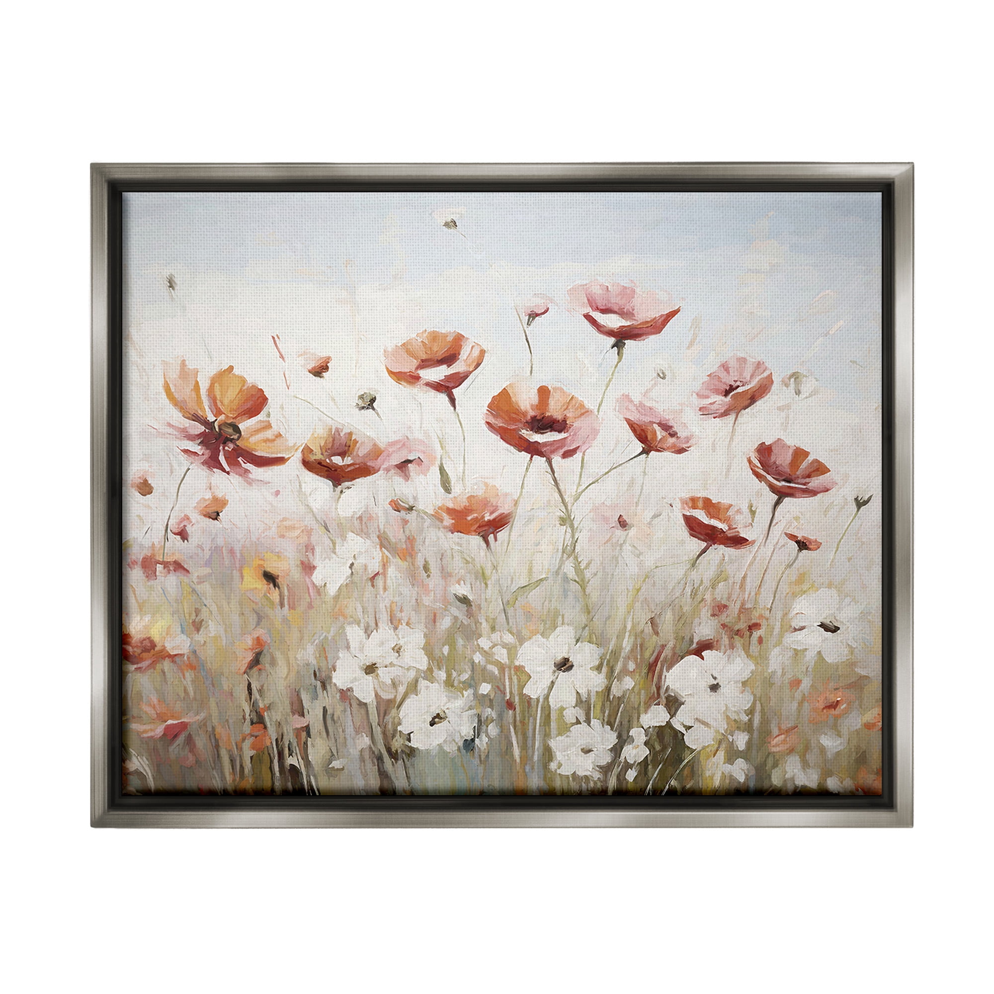 Stupell Industries Dynamic Poppy Meadow Botanical & Floral Painting Gray Floater Framed Canvas Art Print Wall Art, 31 x 25