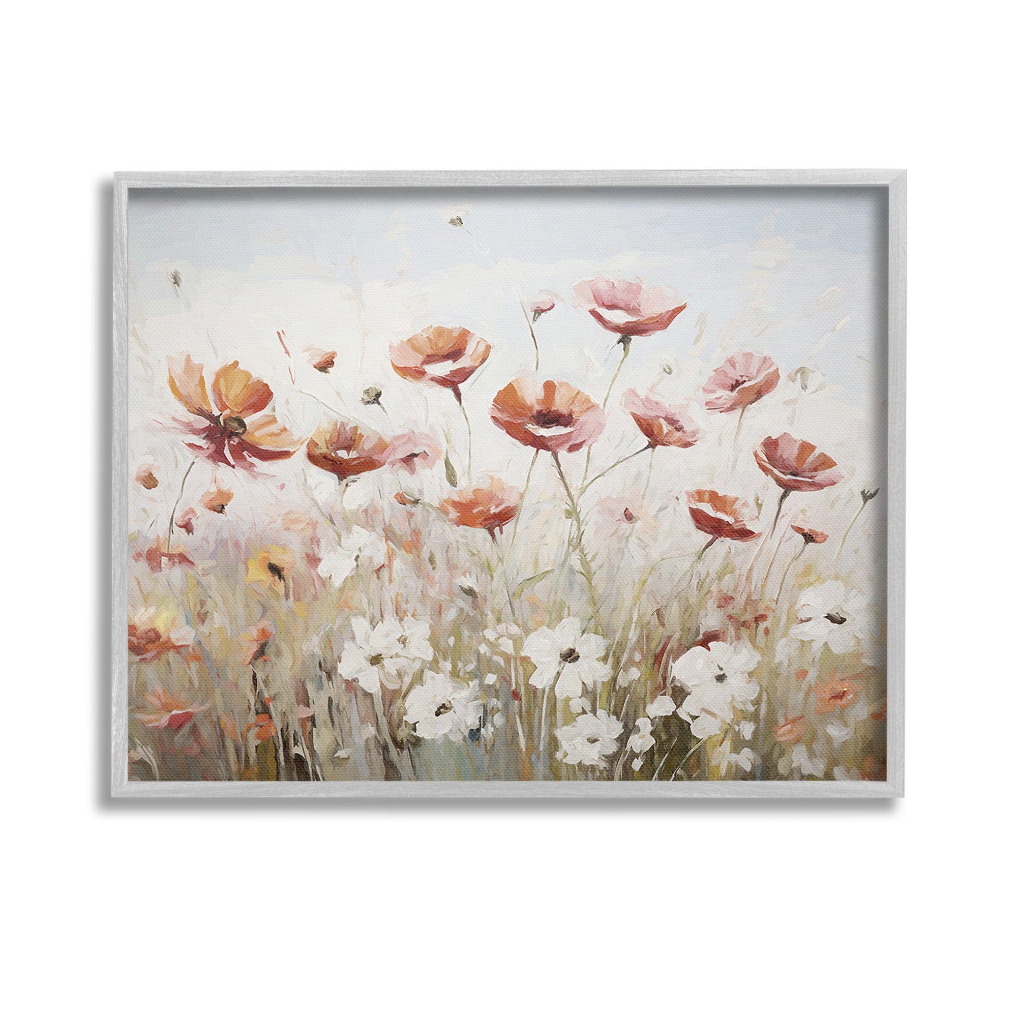 Stupell Industries Dynamic Poppy Meadow Botanical & Floral Painting Gray Framed Art Print Wall Art, 14 x 11
