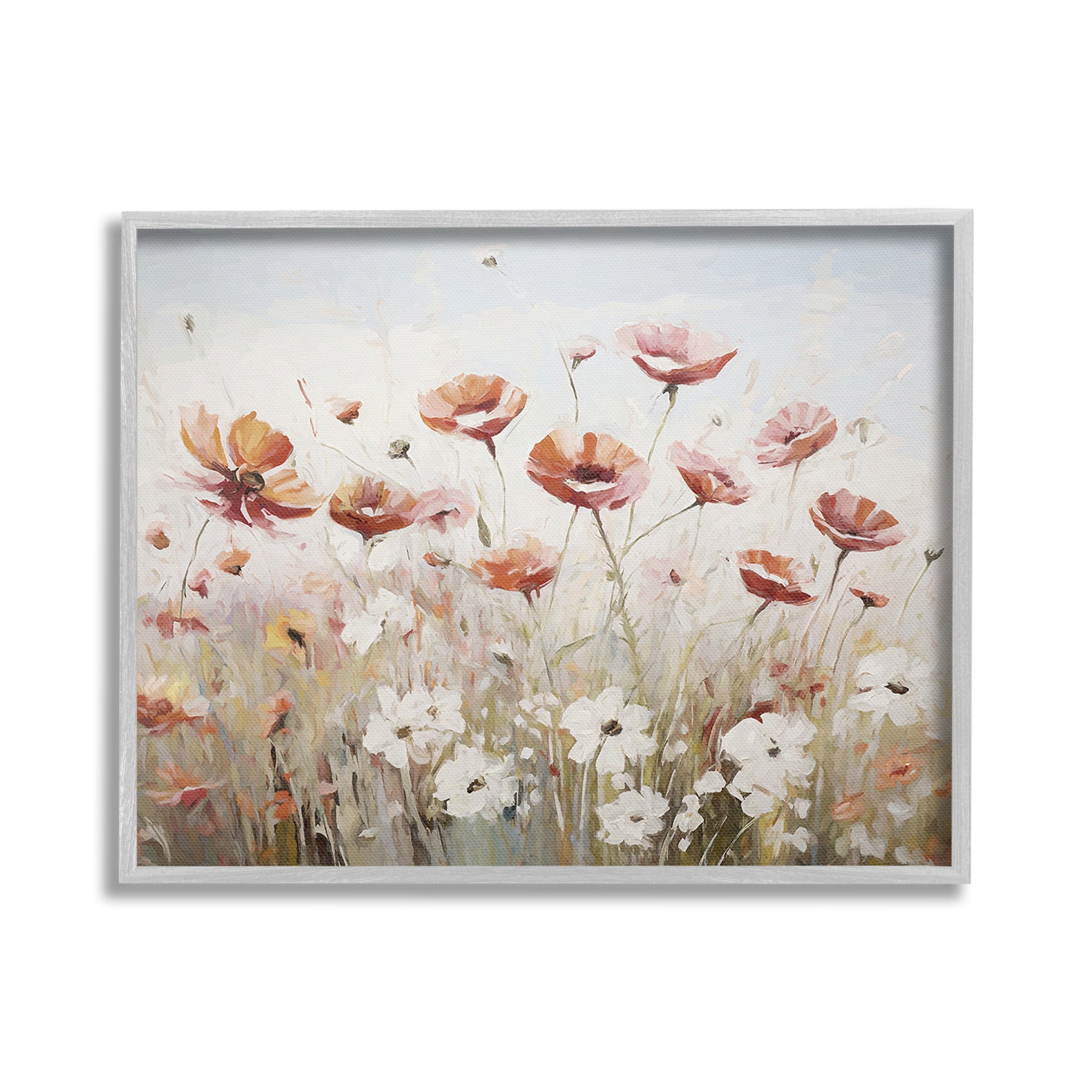 Stupell Industries Dynamic Poppy Meadow Botanical & Floral Painting Gray Framed Art Print Wall Art, 20 x 16