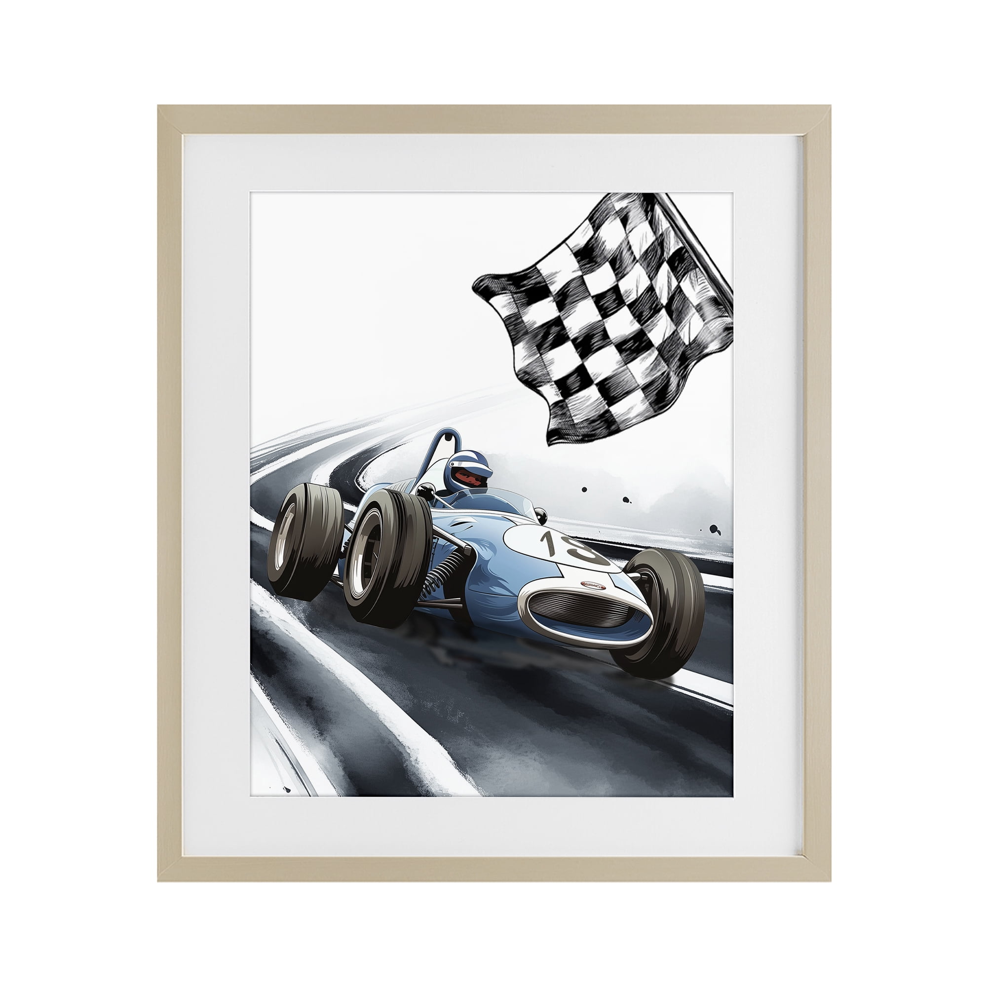 Stupell Industries Dynamic Racecar Driving Birch Framed Print Under Glass, design by Christine Simpson Art