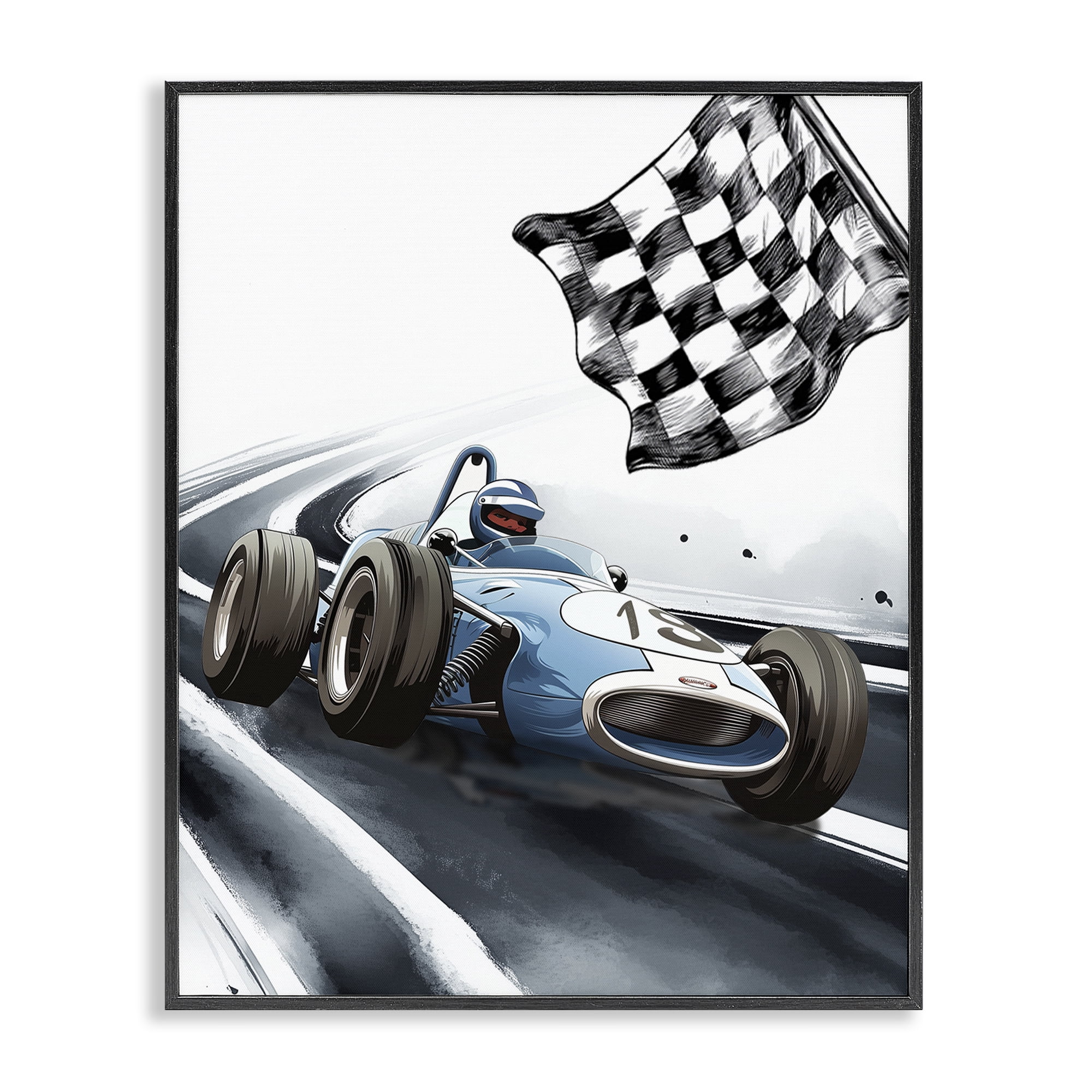 Stupell Industries Dynamic Racecar Driving Black Framed Giclee Art, design by Christine Simpson Art
