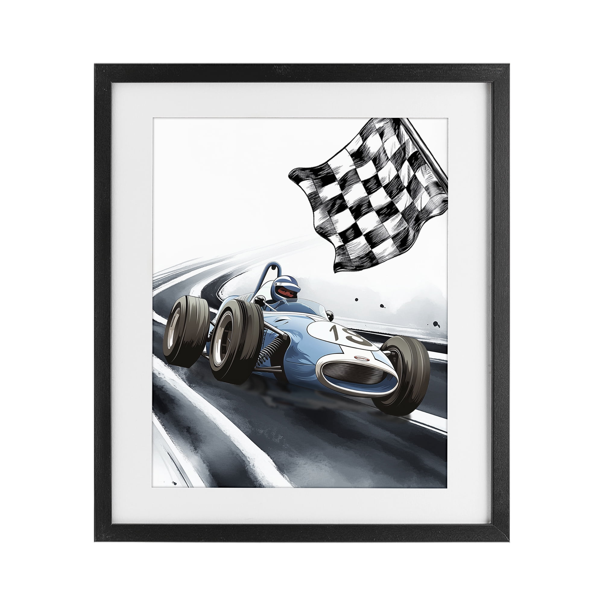 Stupell Industries Dynamic Racecar Driving Black Framed Print Under Glass, design by Christine Simpson Art