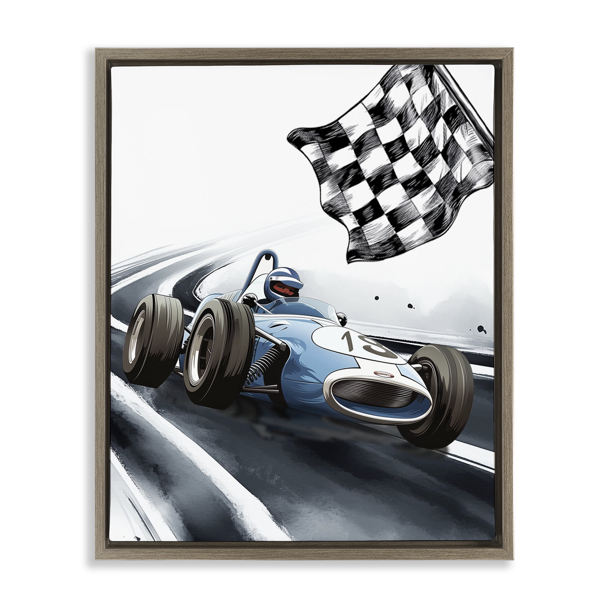 Stupell Industries Dynamic Racecar Driving Brown Framed Floater Canvas Wall Art, design by Christine Simpson Art