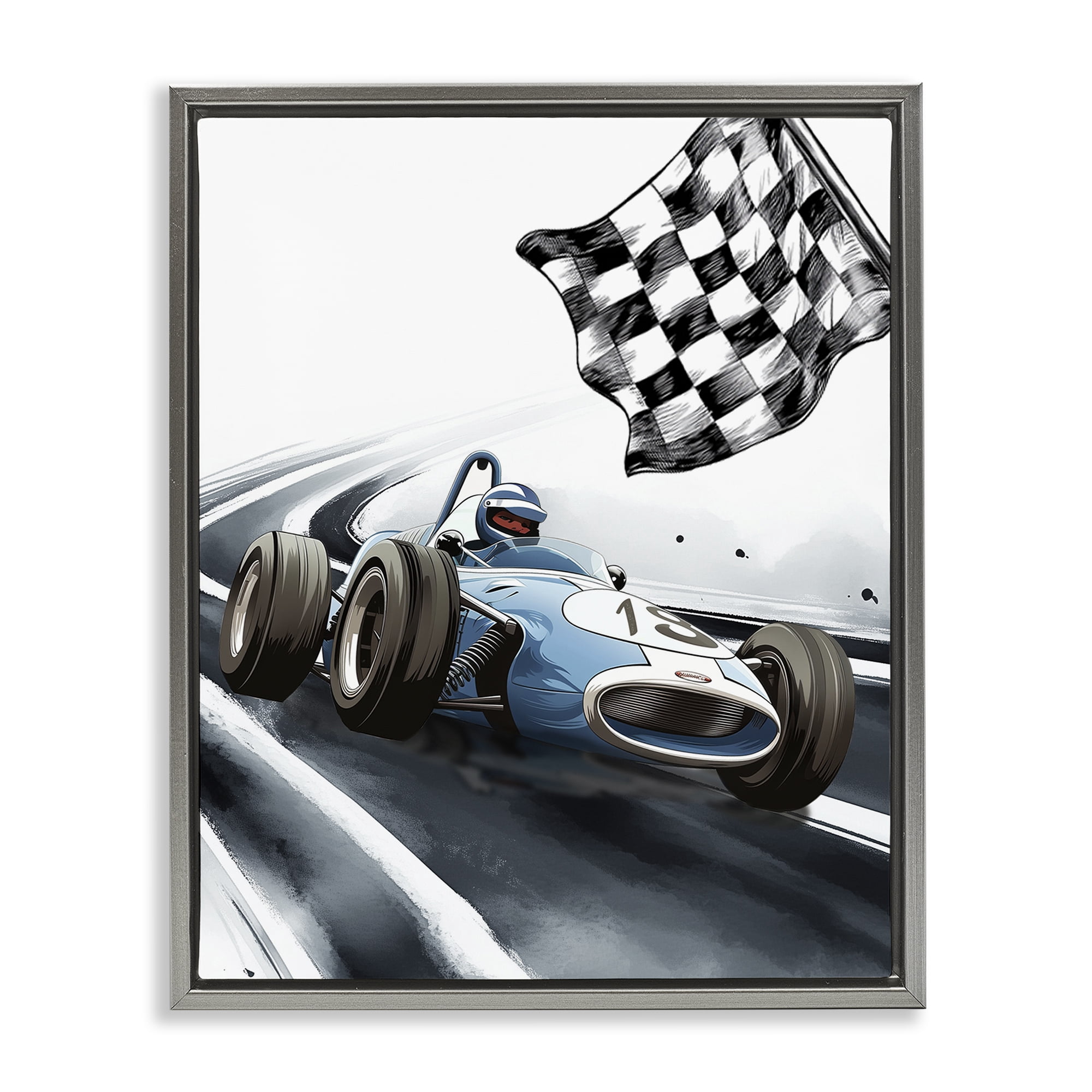 Stupell Industries Dynamic Racecar Driving Gray Framed Floater Canvas Wall Art, design by Christine Simpson Art