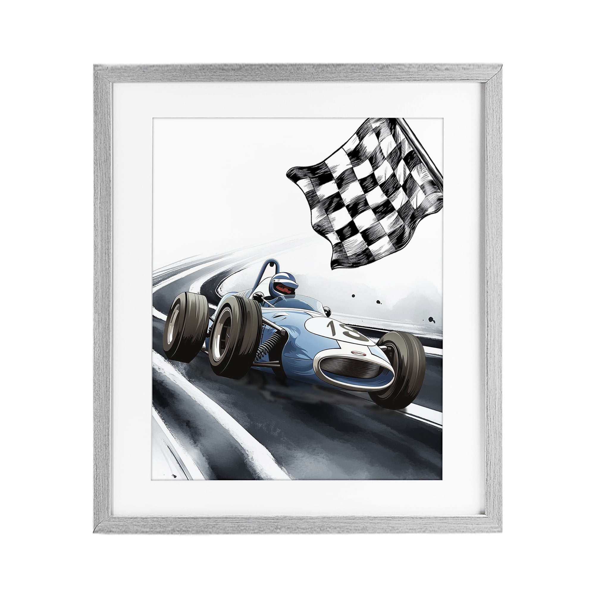 Stupell Industries Dynamic Racecar Driving Gray Framed Print Under Glass, design by Christine Simpson Art