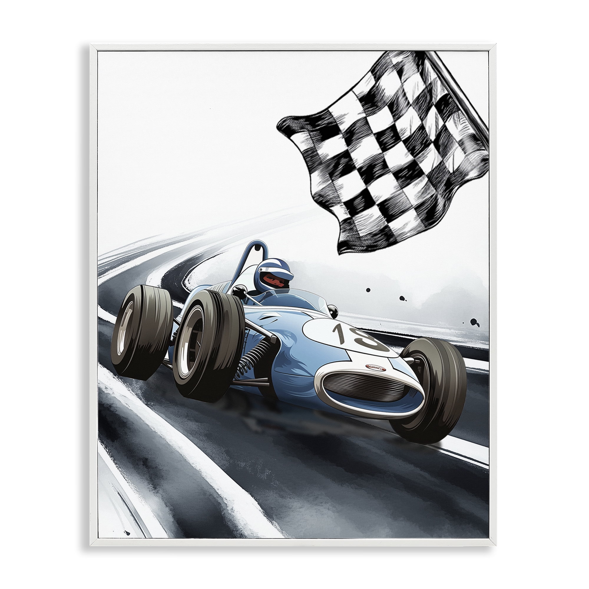 Stupell Industries Dynamic Racecar Driving White Framed Giclee Art, design by Christine Simpson Art