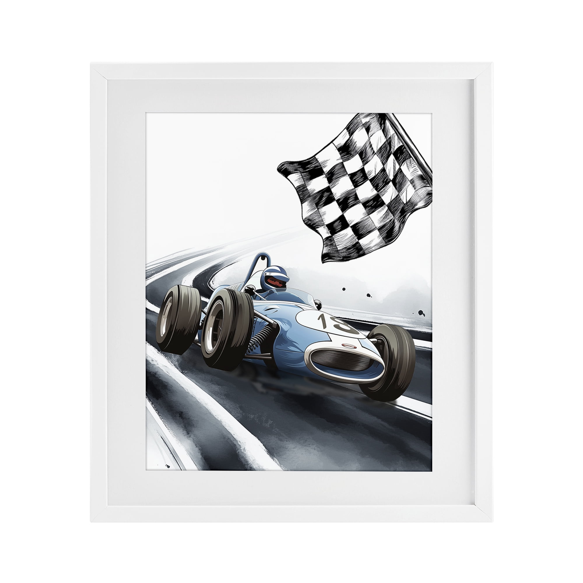 Stupell Industries Dynamic Racecar Driving White Framed Print Under Glass, design by Christine Simpson Art
