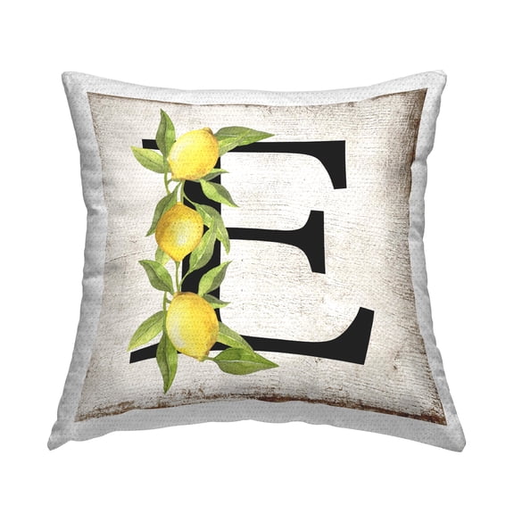 Stupell Industries E with Lemon Letter Design by Creatif Belle Outdoor Printed Pillow