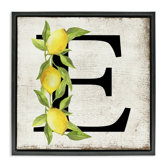 Stupell Industries E with Lemon Letter Food & Beverage Painting Black Floater Framed Canvas Art Print Wall Art, 18 x 18