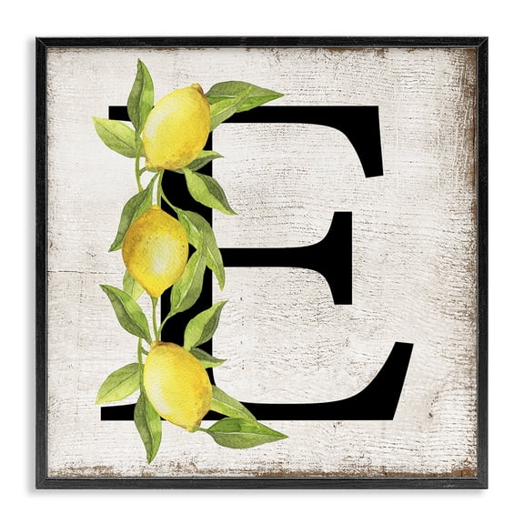 Stupell Industries E with Lemon Letter Food & Beverage Painting Black Framed Art Print Wall Art, 12 x 12
