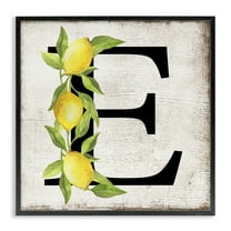 Stupell Industries E with Lemon Letter Food & Beverage Painting Black Framed Art Print Wall Art, 12 x 12