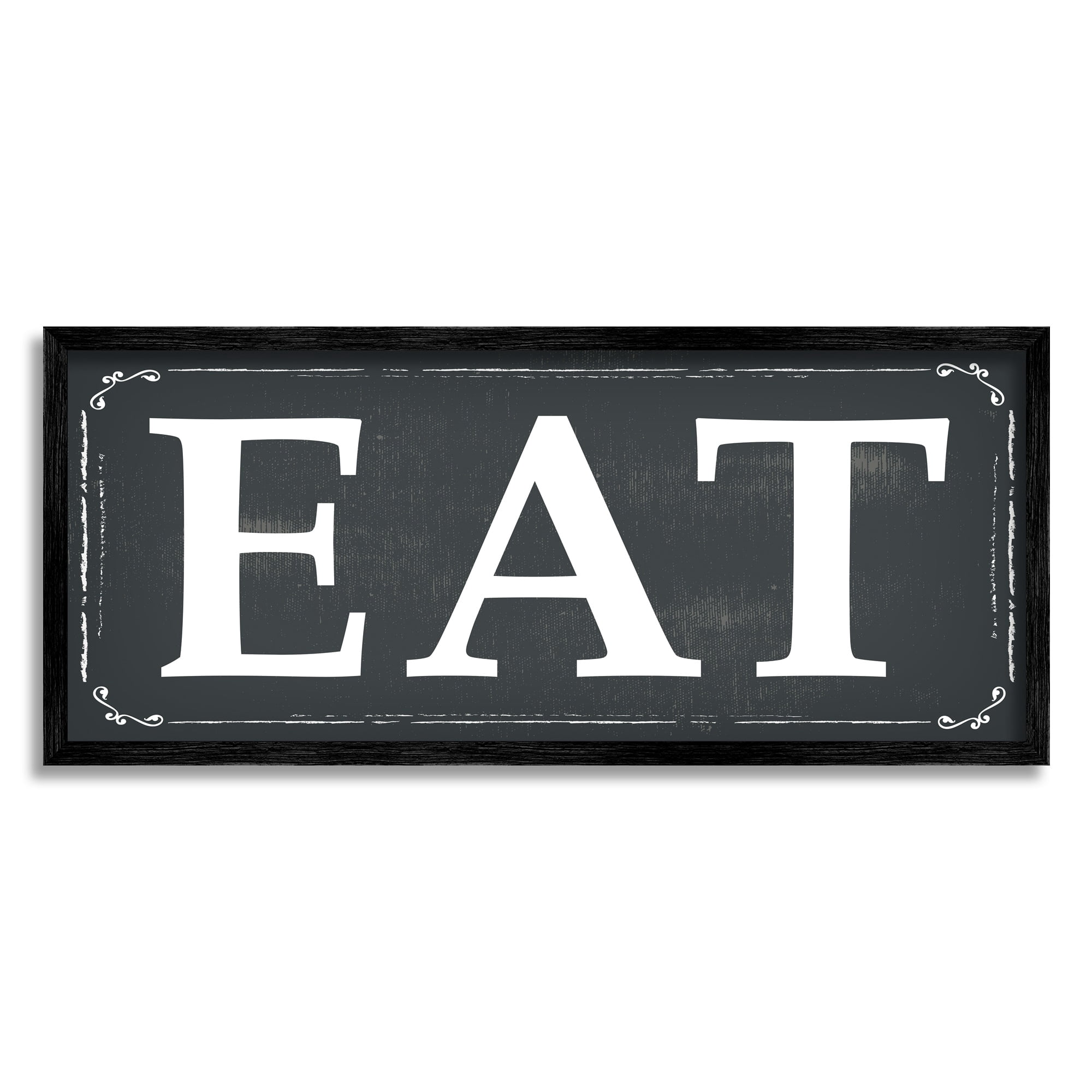 Stupell Industries EAT Black and White Graphic Art Black Framed Art Print Wall Art, 13x30, by ND Art