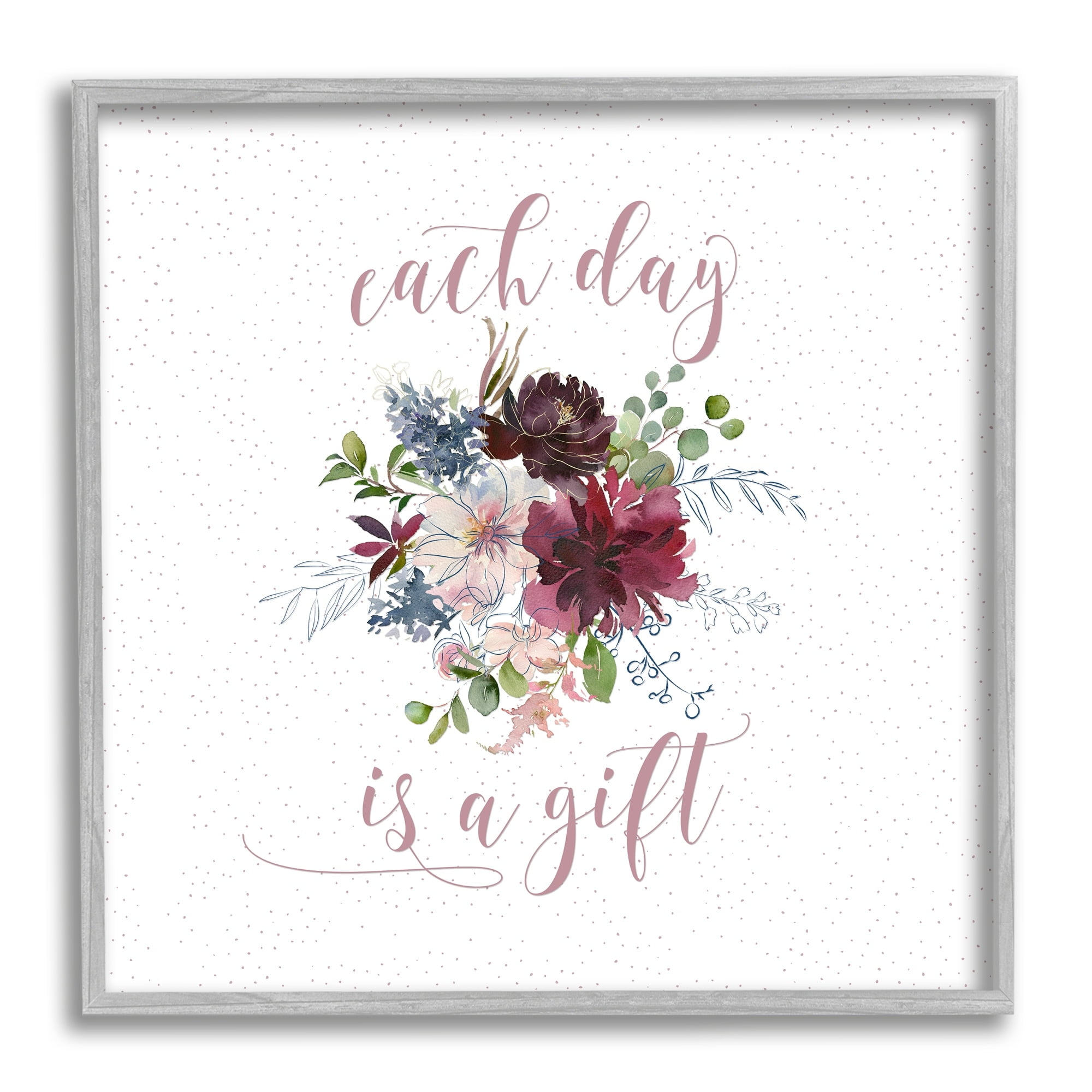 Stupell Industries Each Day Gift Calligraphy Quote Minimal Floral Pattern , 17 x 17, Design by Tara Moss