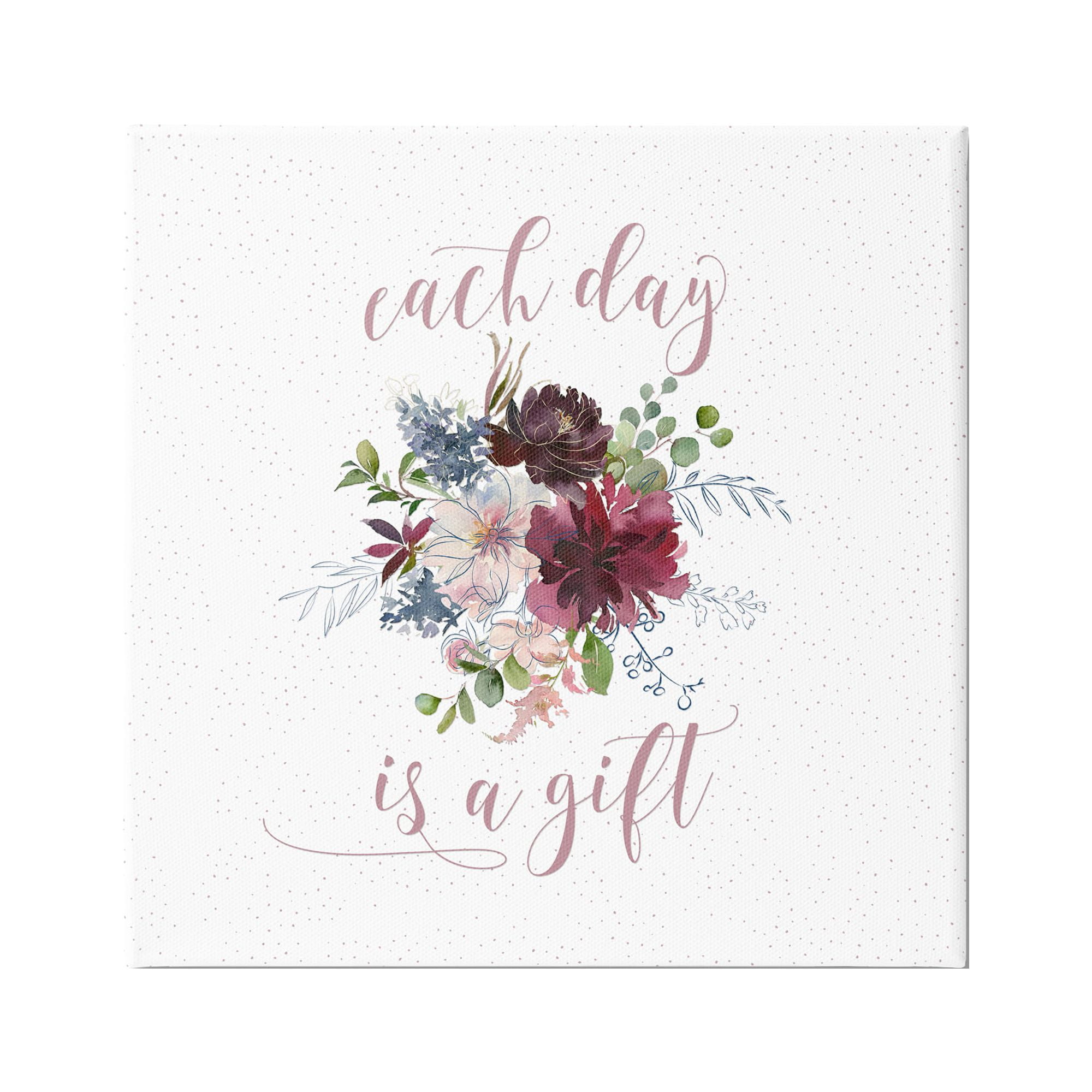 Stupell Industries Each Day Gift Calligraphy Quote Minimal Floral Pattern Graphic Art Gallery-Wrapped Canvas Print Wall Art, 36x36, by Tara Moss