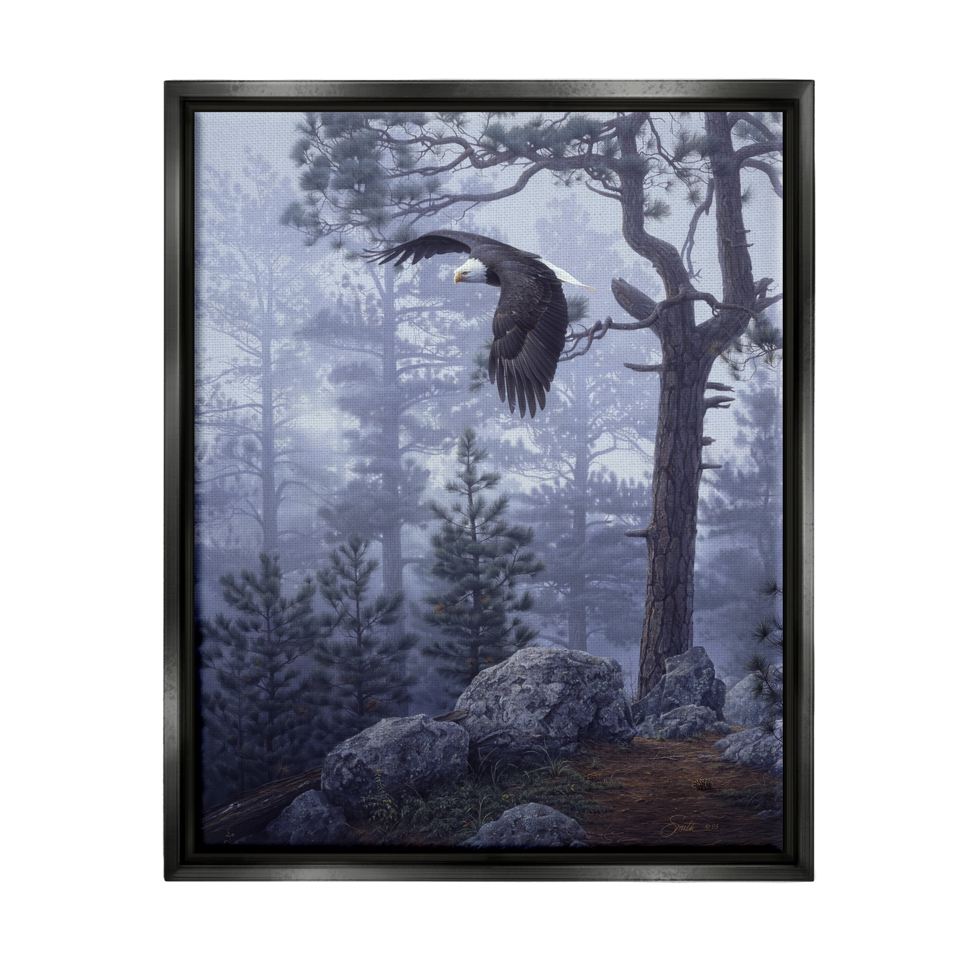 Stupell Industries Eagle Flying Woodland Scene Animals & Insects Photography Black Floater Framed Art Print Wall Art