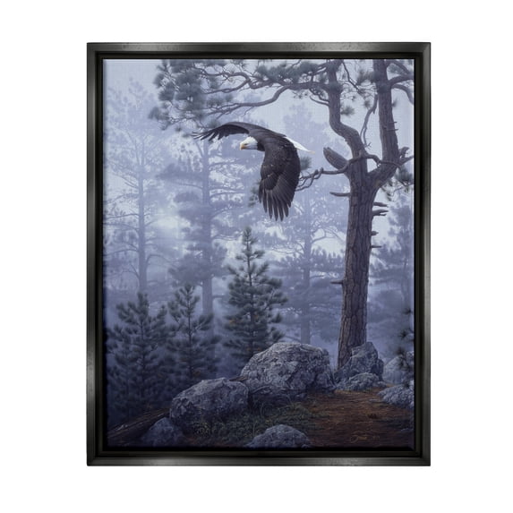Stupell Industries Eagle Flying Woodland Scene Animals & Insects Photography Black Floater Framed Art Print Wall Art
