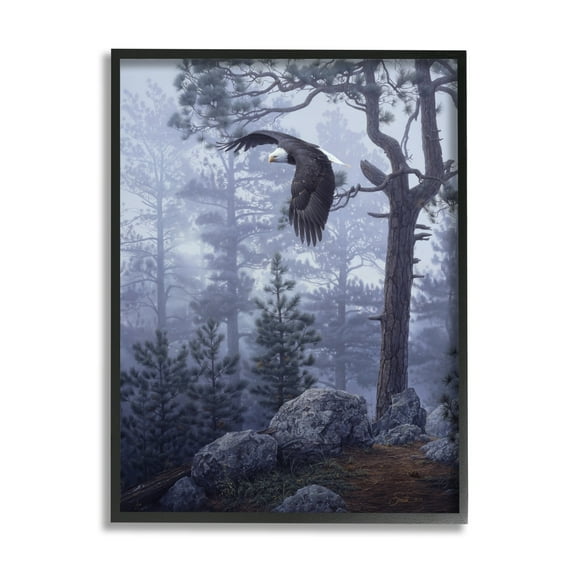 Stupell Industries Eagle Flying Woodland Scene Animals & Insects Photography Black Framed Art Print Wall Art
