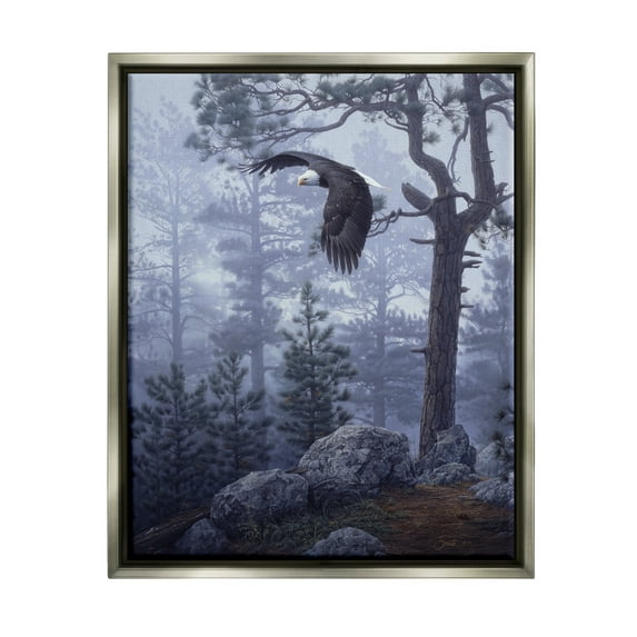 Stupell Industries Eagle Flying Woodland Scene Animals & Insects Photography Gray Floater Framed Art Print Wall Art