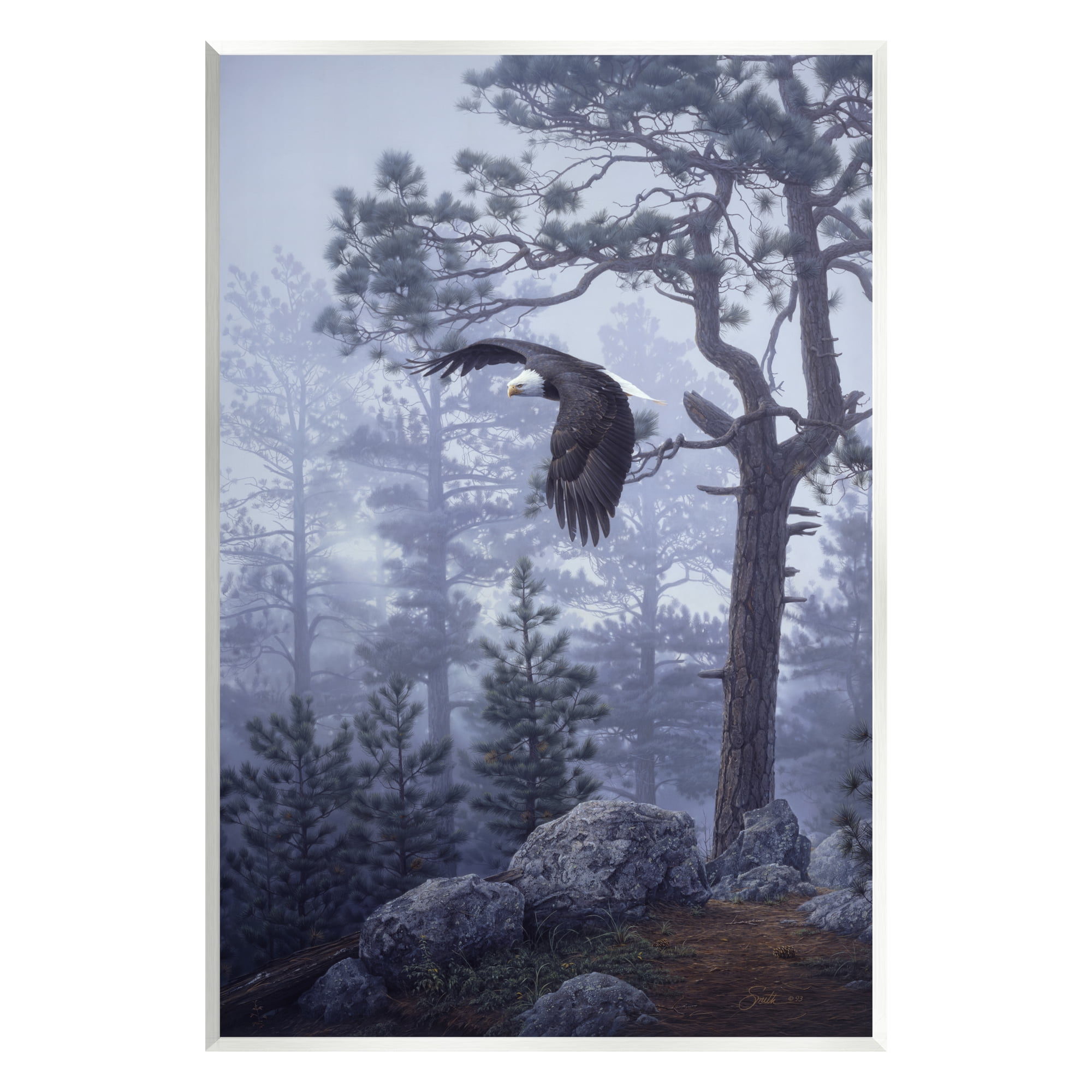 Stupell Industries Eagle Flying Woodland Scene Animals & Insects Photography Unframed Art Print Wall Art