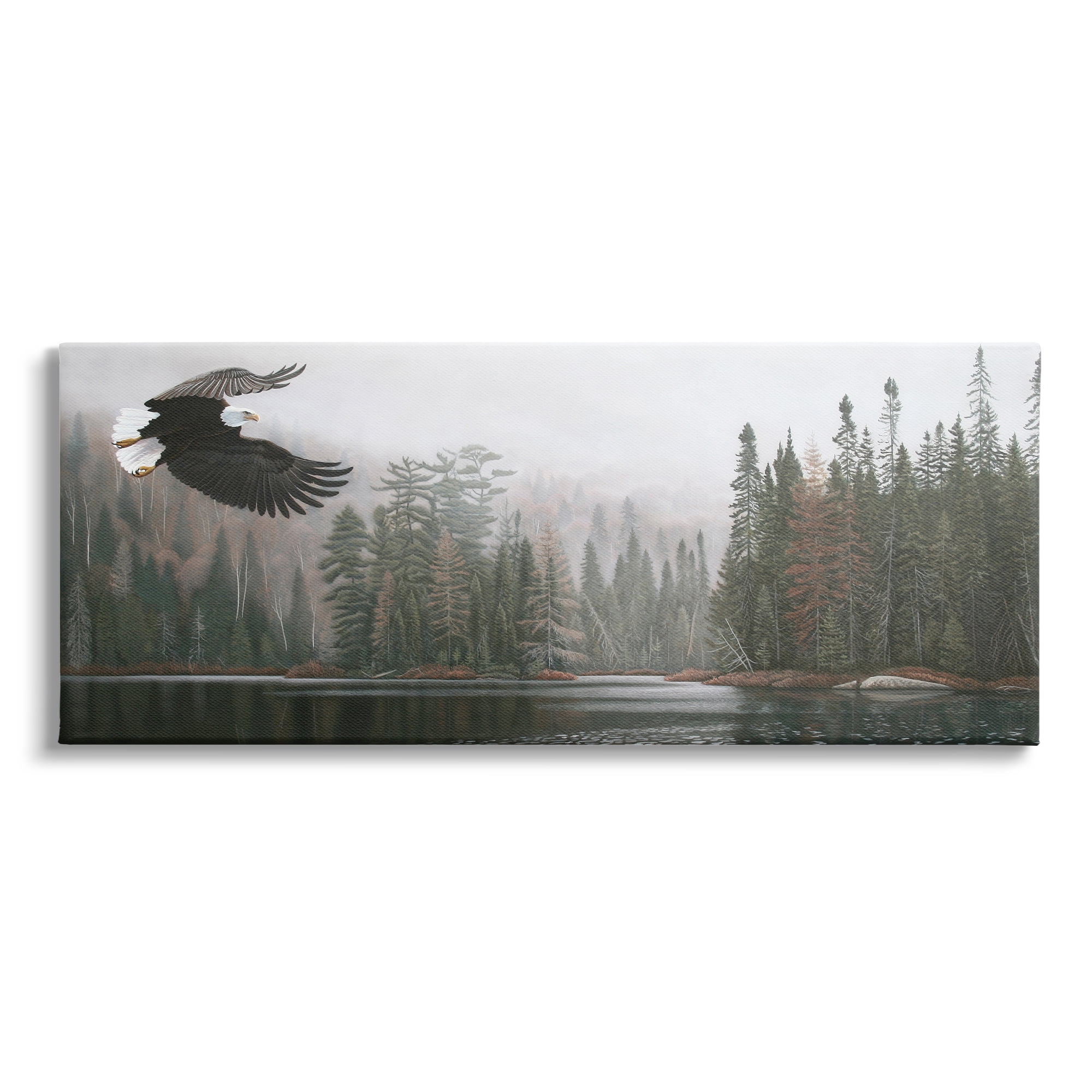 Eagle Soaring Over Lake Landscape Canvas Print
