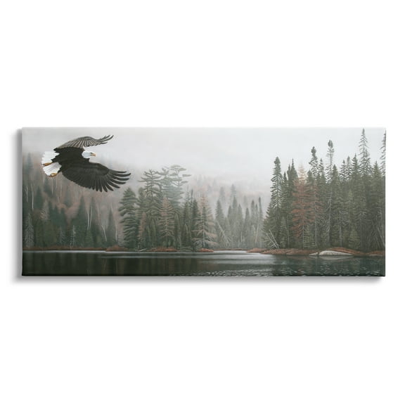 Stupell Industries Eagle Soaring Over Lake Nature Photography Gallery Wrapped Canvas Print Wall Art, 40 x 17