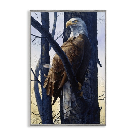 Stupell Industries Eagle's Light Majestic View Animals Painting Gray Framed Art Print Wall Art, 20 x 30