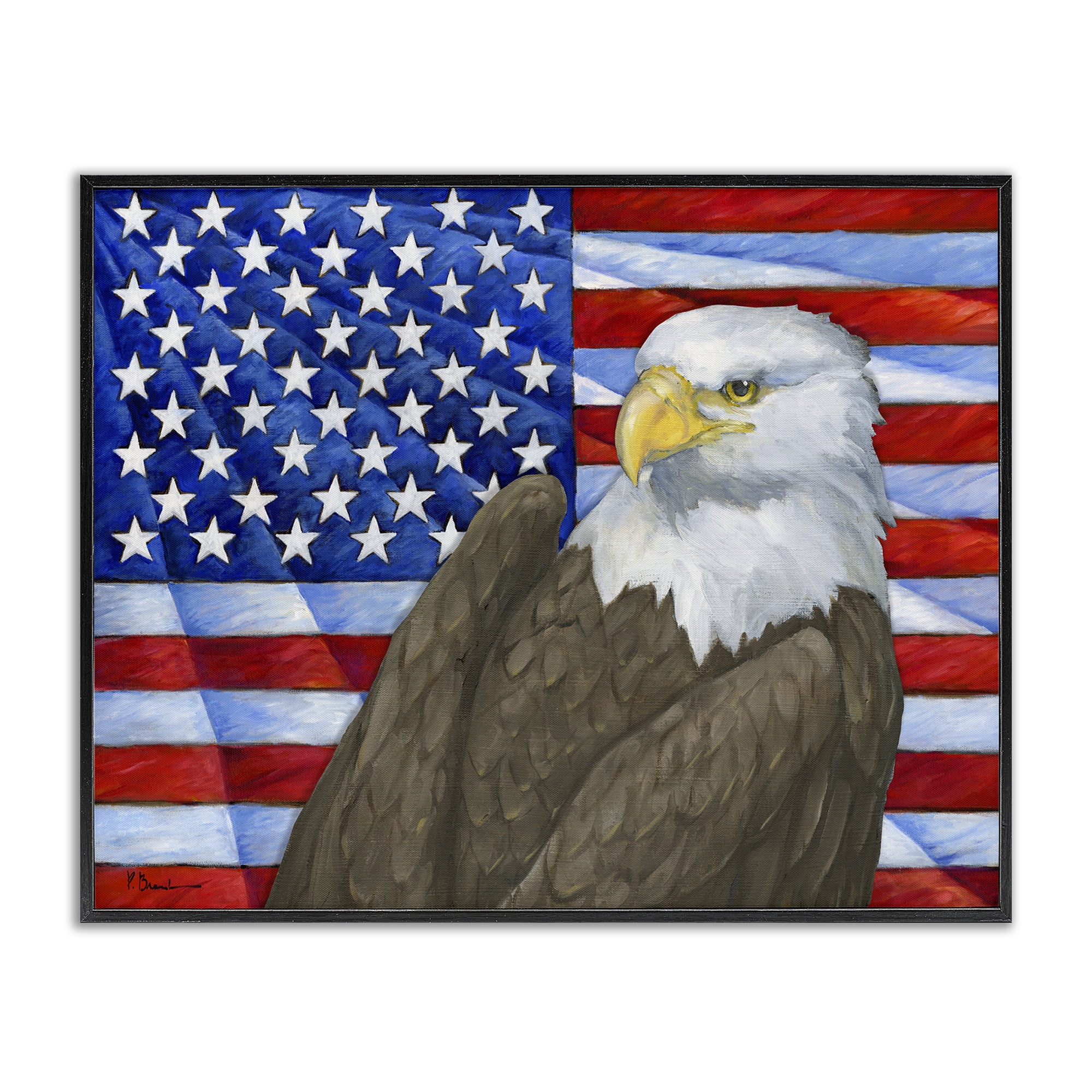 Stupell Industries Eagle's View Flag Patriotic Painting Black Framed Art Print Wall Art, 20 x 16