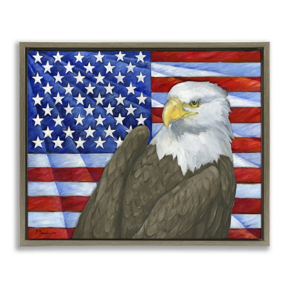 Stupell Industries Eagle's View Flag Patriotic Painting Brown Floater Framed Canvas Art Print Wall Art, 31 x 25