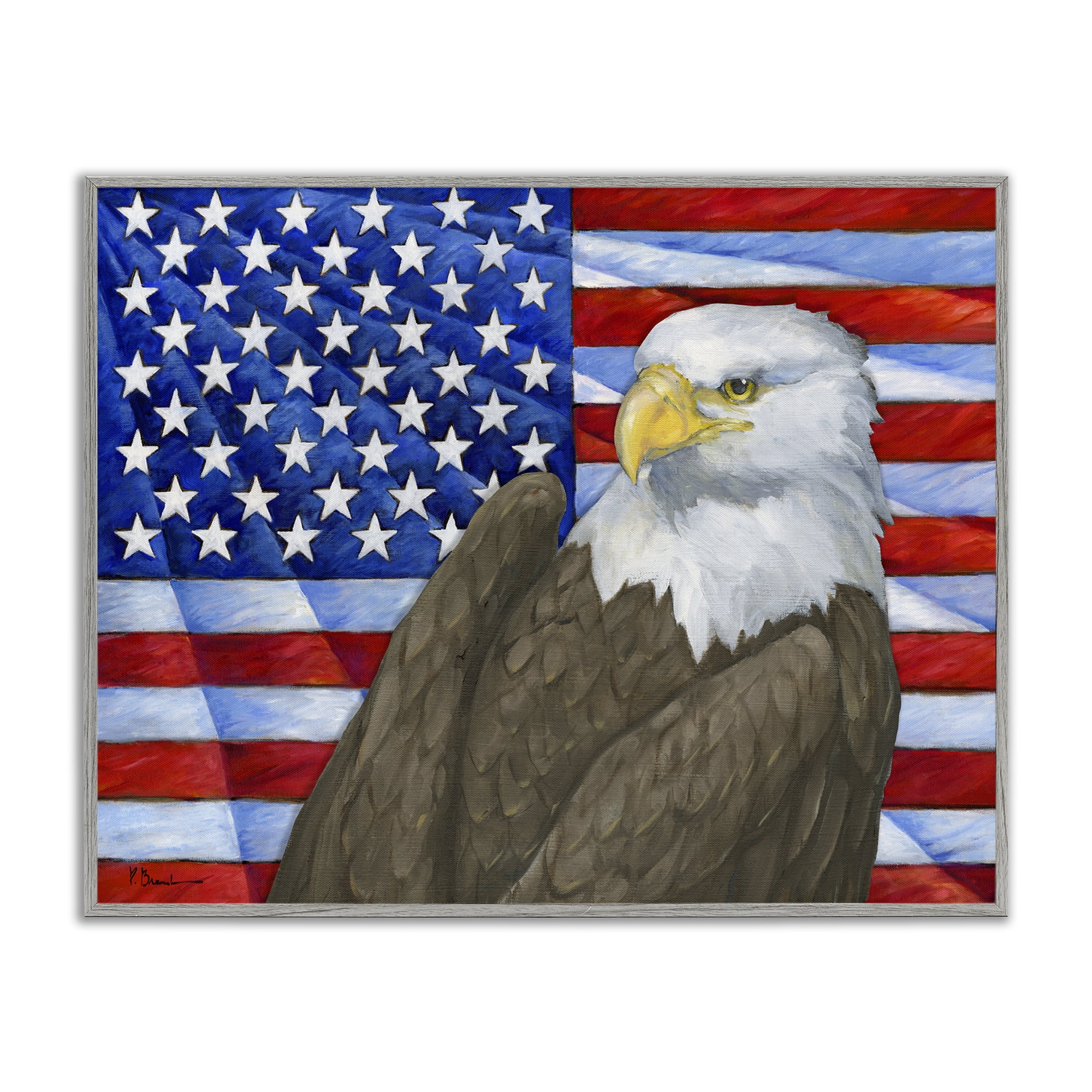 Stupell Industries Eagle's View Flag Patriotic Painting Gray Framed Art Print Wall Art, 20 x 16