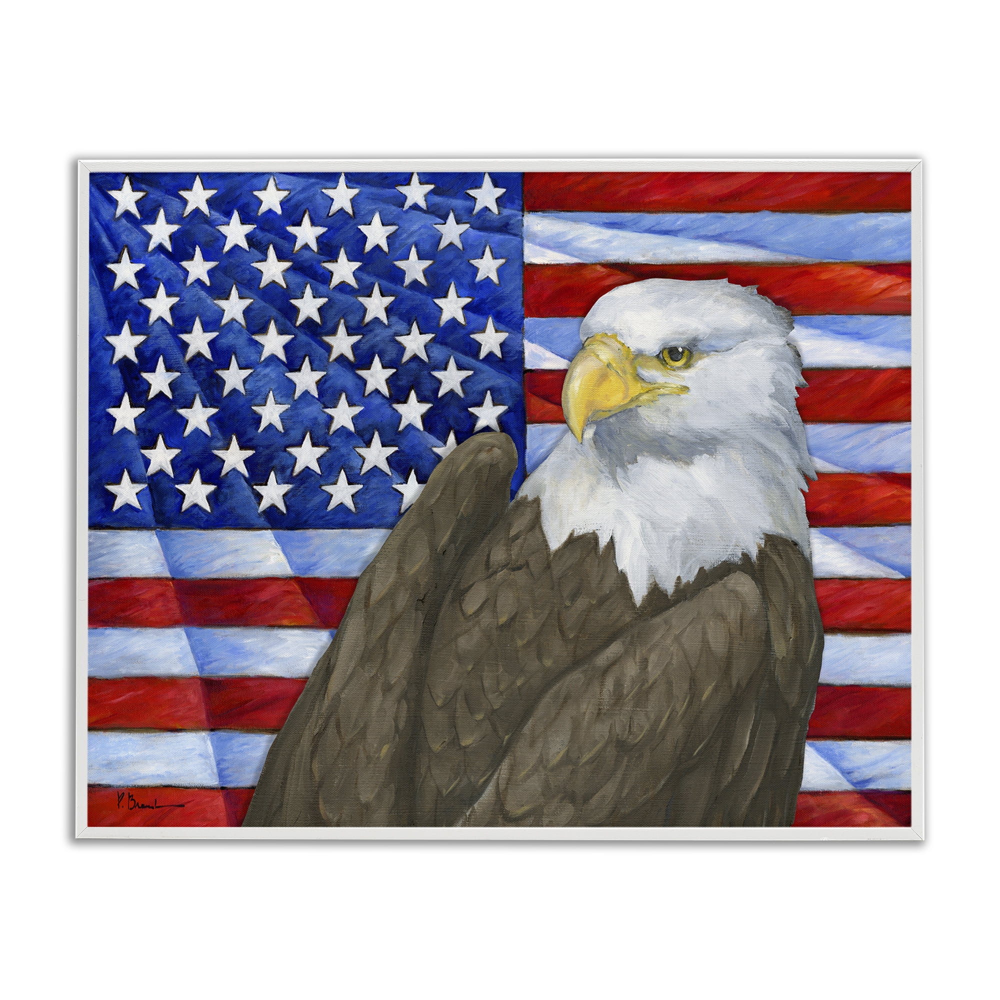 Stupell Industries Eagle's View Flag Patriotic Painting White Framed Art Print Wall Art, 20 x 16