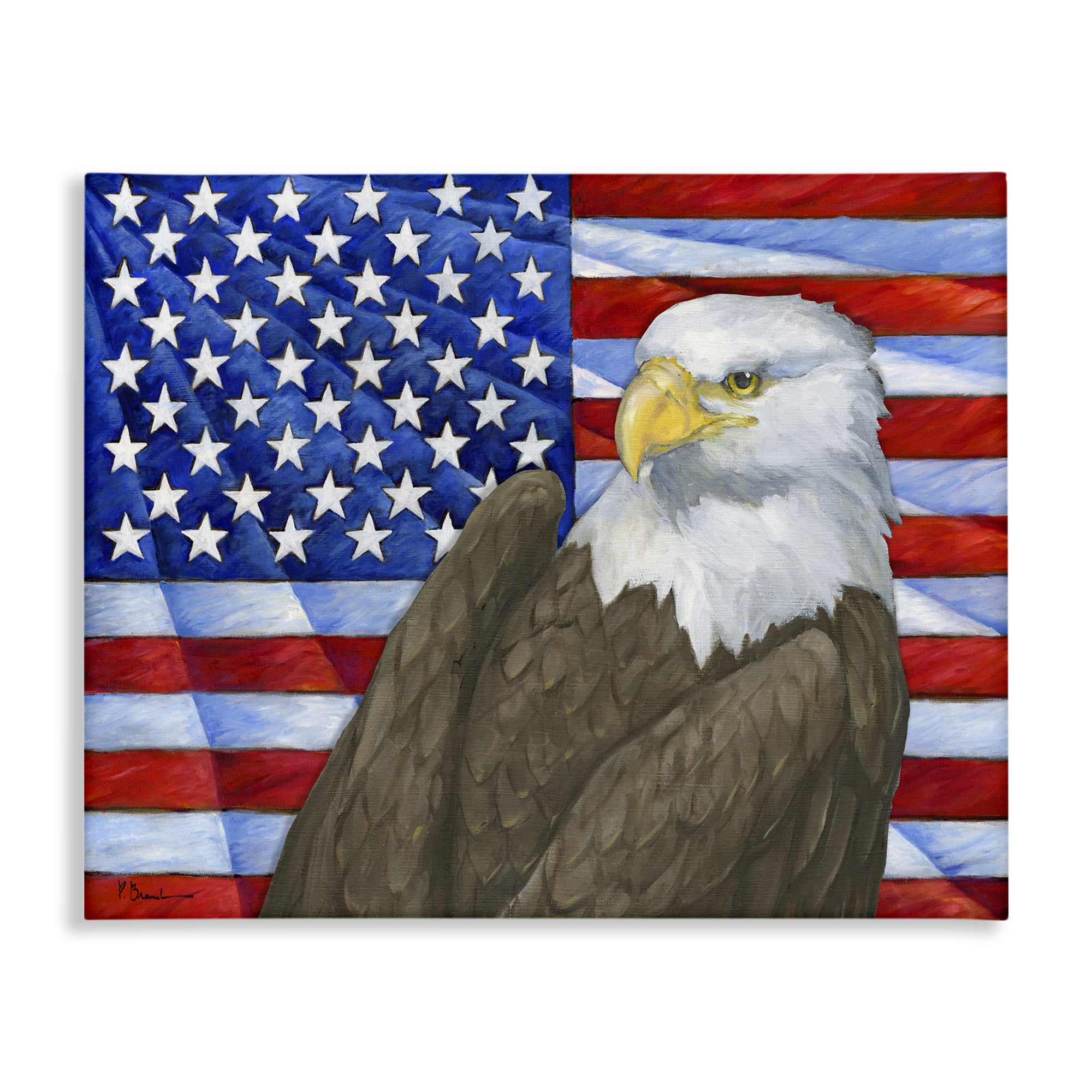 Stupell Industries Eagle's View Flag Patriotic Painting Wrapped Canvas Art Print Wall Art, 20 x 16