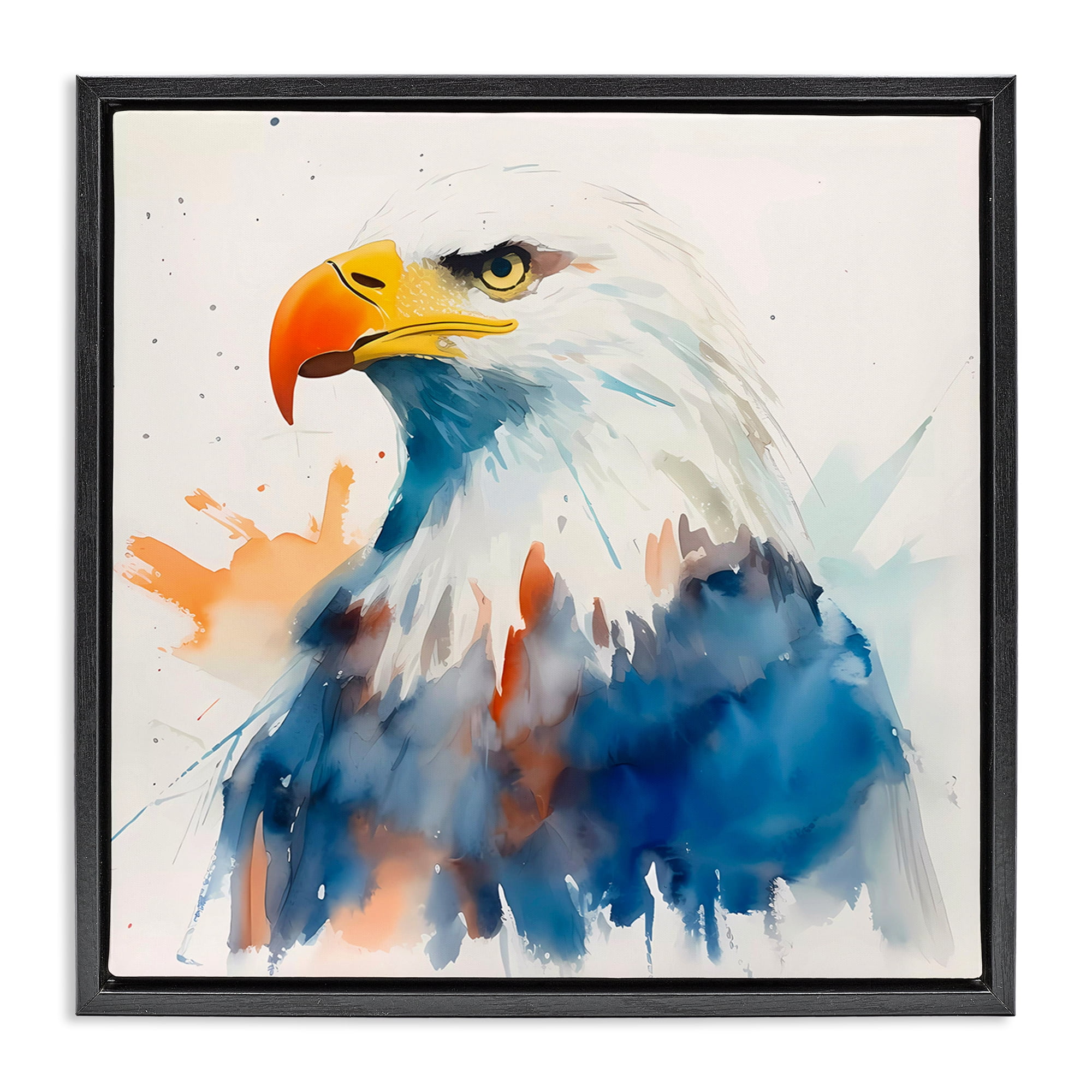 Stupell Industries Eagle with Strong Gaze Animals & Insects Painting Black Floater Framed Canvas Art Print Wall Art, 25 x 25