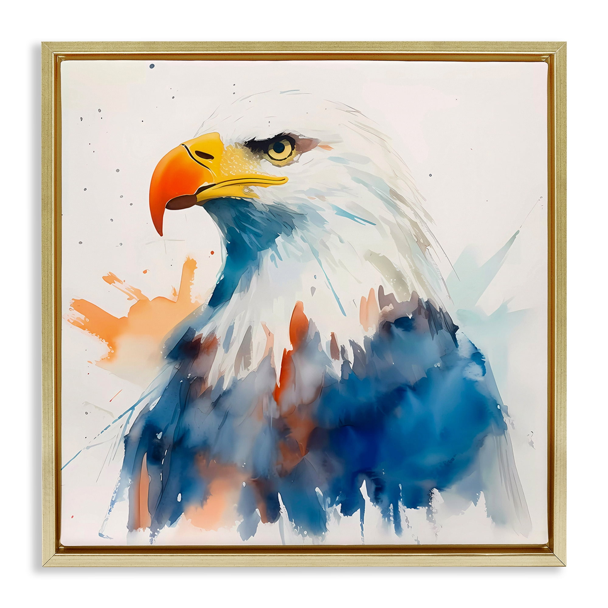 Stupell Industries Eagle with Strong Gaze Animals & Insects Painting Gold Floater Framed Canvas Art Print Wall Art, 25 x 25