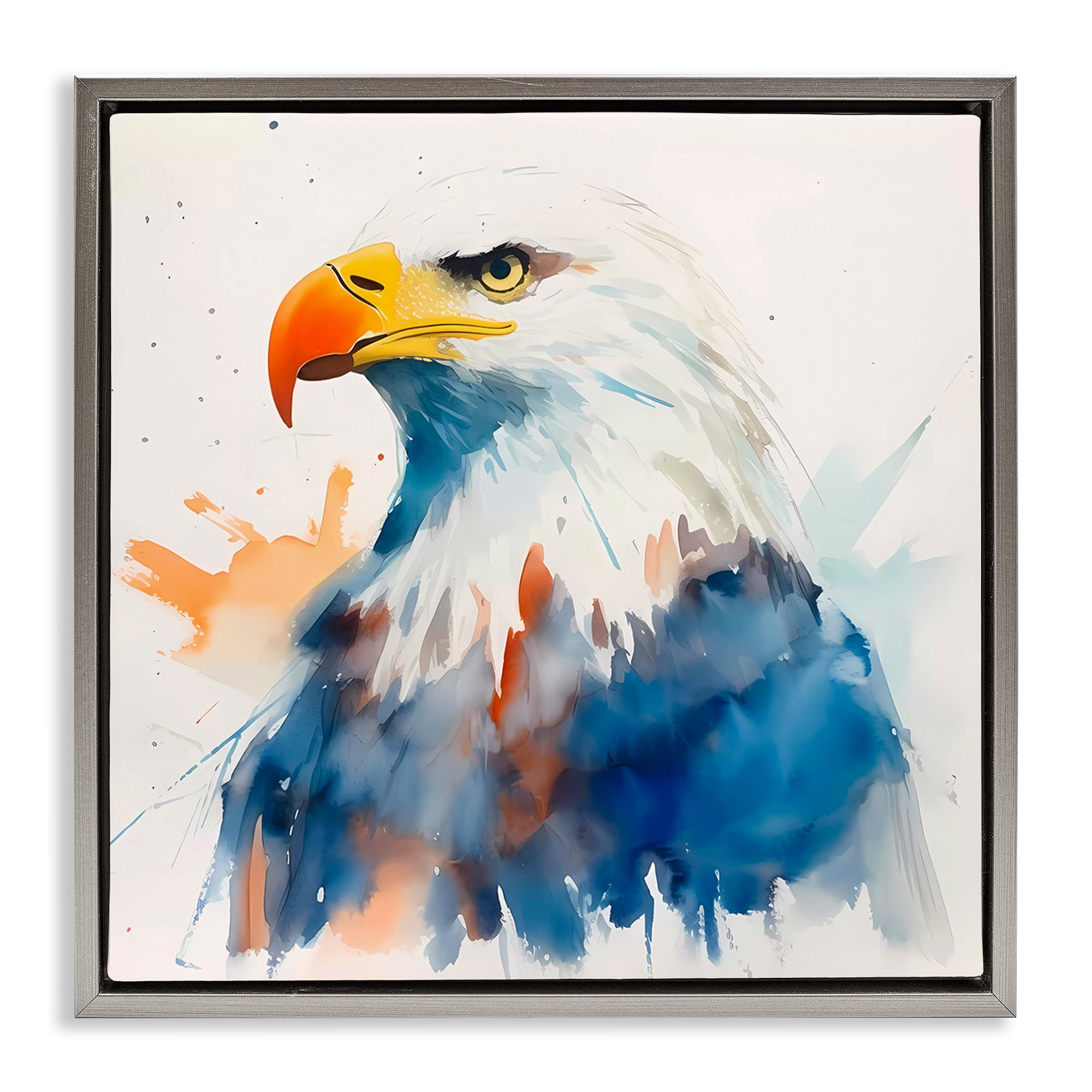 Stupell Industries Eagle with Strong Gaze Animals & Insects Painting Gray Floater Framed Canvas Art Print Wall Art, 25 x 25