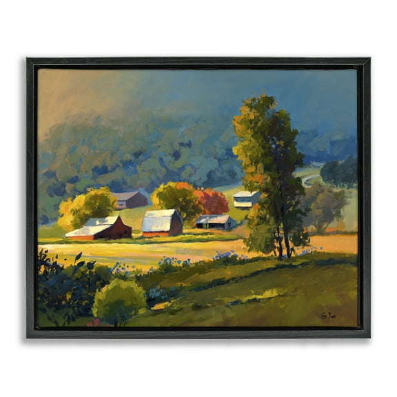Stupell Industries Early Fall Farmland Landscape & Nature Painting Black Floater Framed Canvas Art Print Wall Art, 21 x 17