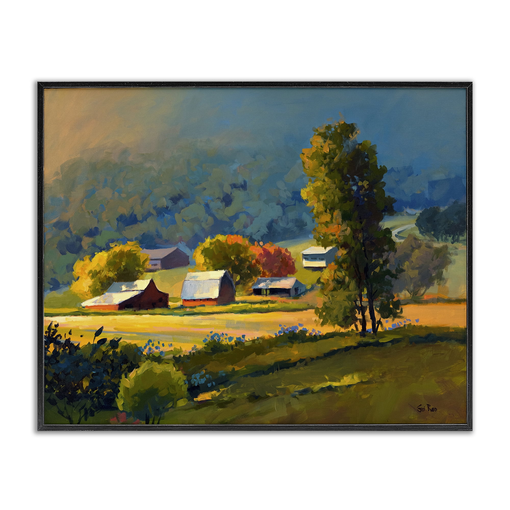 Stupell Industries Early Fall Farmland Landscape & Nature Painting Black Framed Art Print Wall Art, 20 x 16