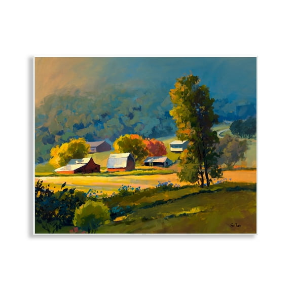Stupell Industries Early Fall Farmland Landscape & Nature Painting Unframed Art Print Wall Art, 14 x 11