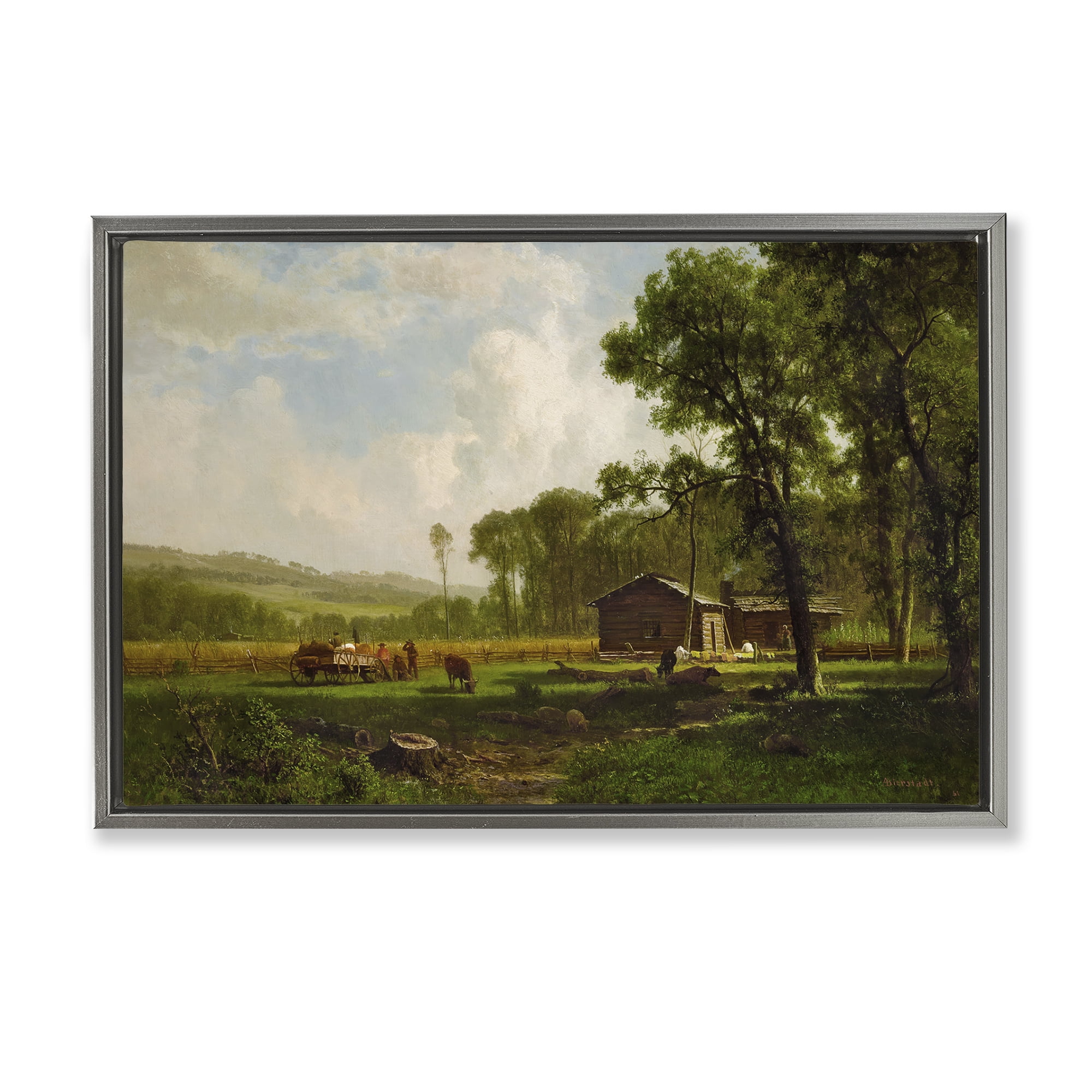Stupell Industries Early Settlers Classical Landscape & Nature Painting Gray Floater Framed Canvas Art Print Wall Art, 31 x 21