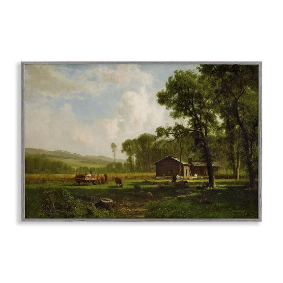 Stupell Industries Early Settlers Classical Landscape & Nature Painting Gray Framed Art Print Wall Art, 24 x 16