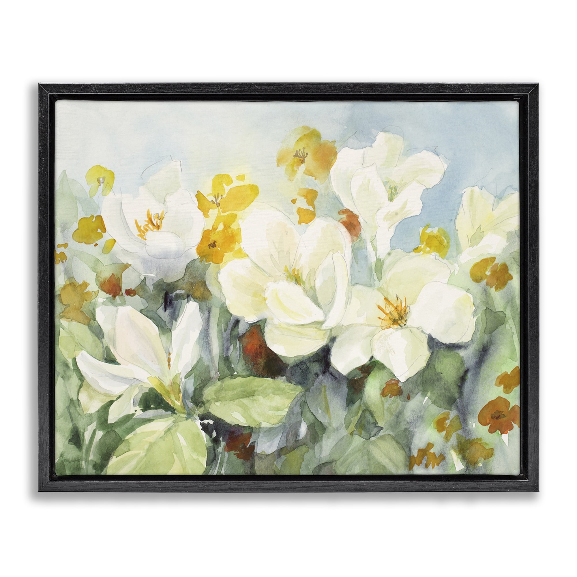 Stupell Industries Early Spring Meadow Botanical & Floral Painting Black Floater Framed Art Print Wall Art, 31 x 25