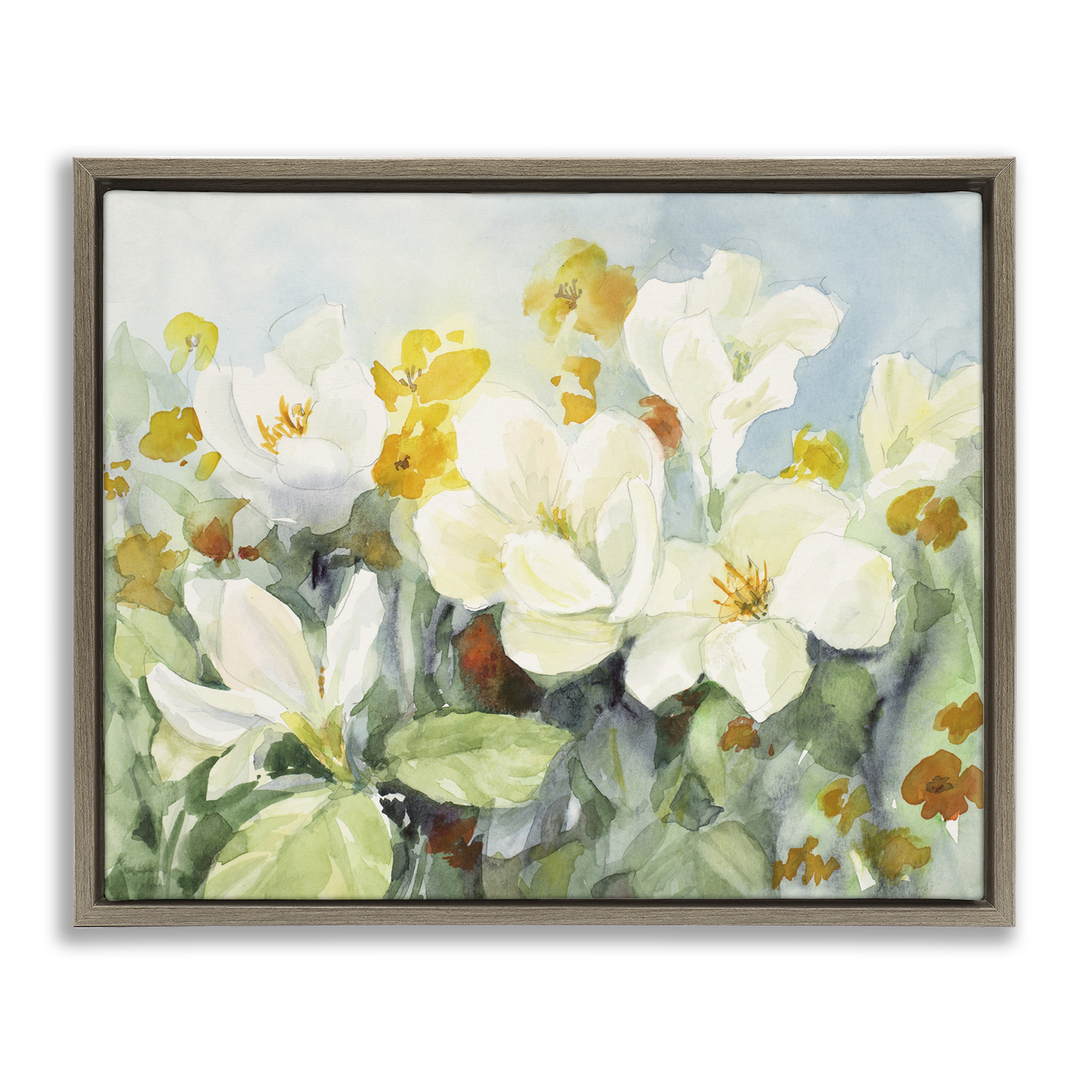 Stupell Industries Early Spring Meadow Botanical & Floral Painting Brown Floater Framed Art Print Wall Art, 21 x 17