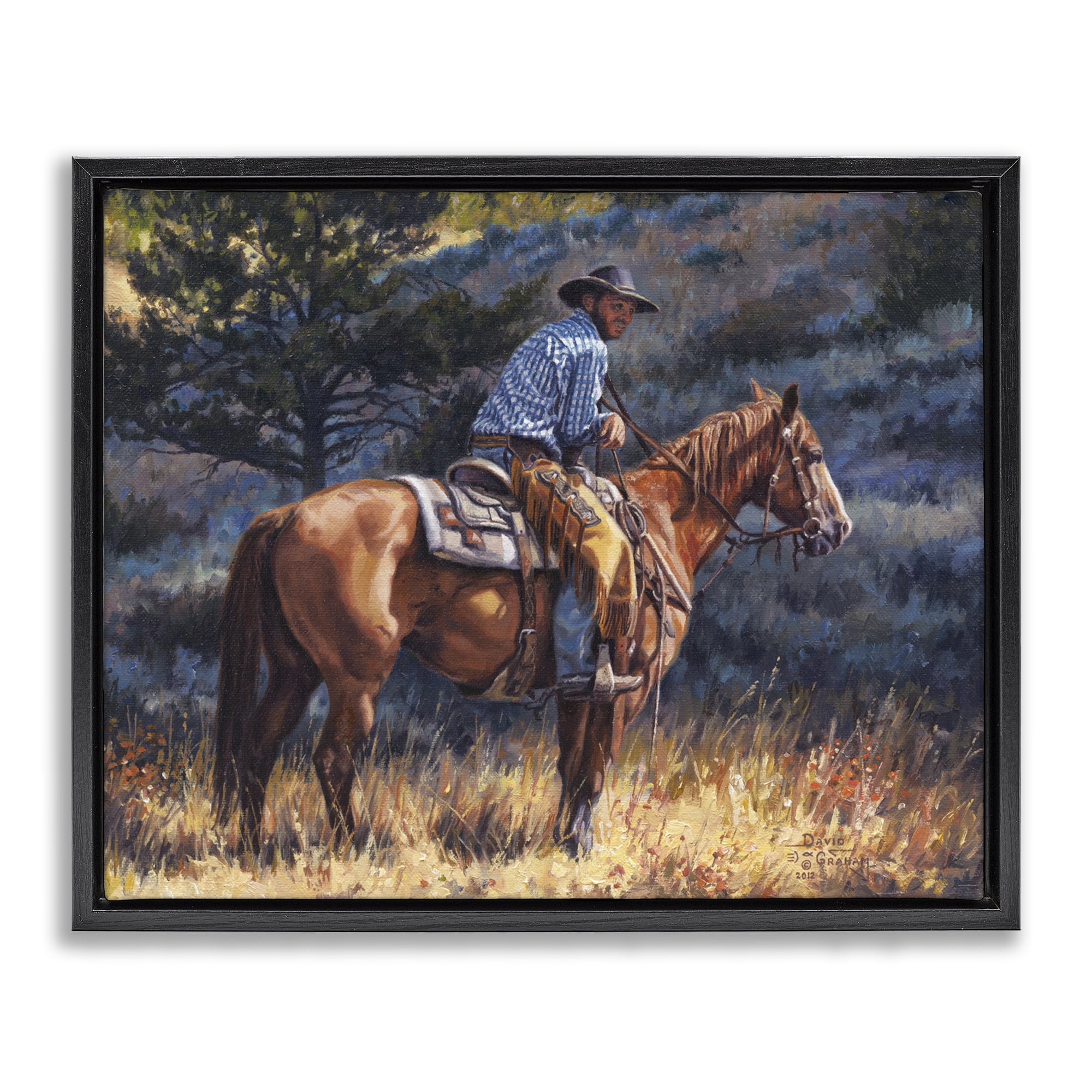Stupell Industries Early Start Cowboy Animals & Insects Painting Black Floater Framed Canvas Art Print Wall Art, 31 x 25