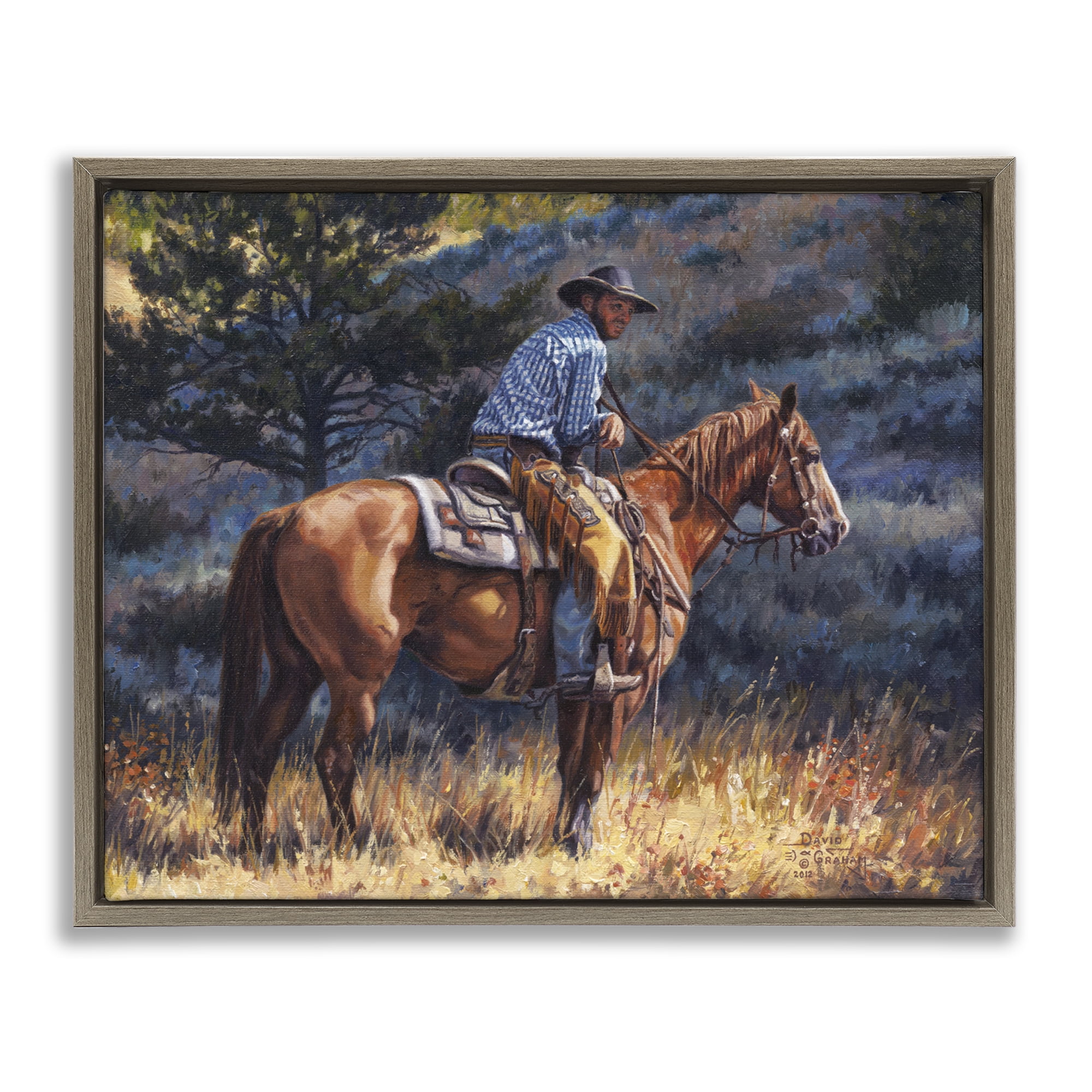 Stupell Industries Early Start Cowboy Animals & Insects Painting Brown Floater Framed Canvas Art Print Wall Art, 21 x 17