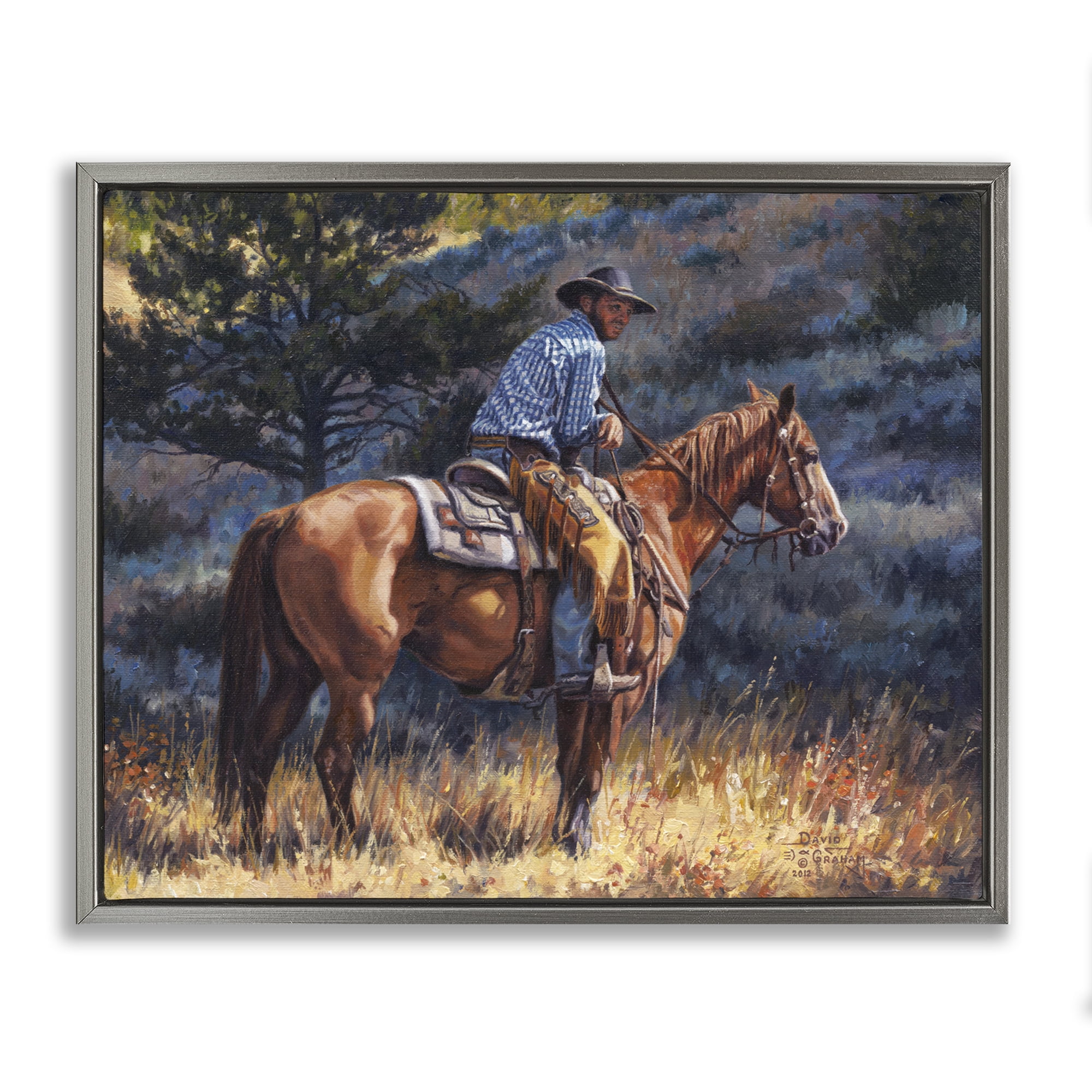 Stupell Industries Early Start Cowboy Animals & Insects Painting Gray Floater Framed Canvas Art Print Wall Art, 21 x 17