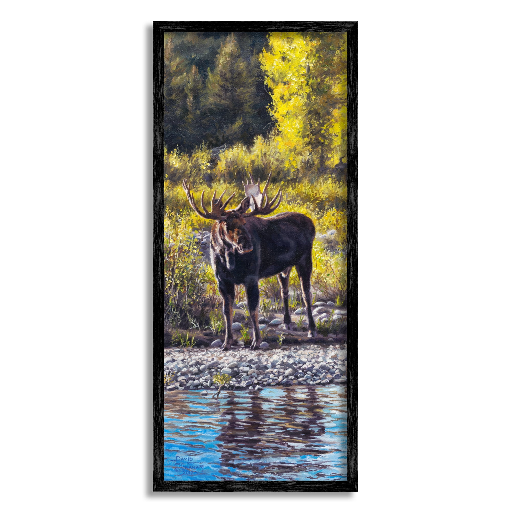 Stupell Industries Early Summer Moose At Lake Animals & Insects Painting Black Framed Art Print Wall Art