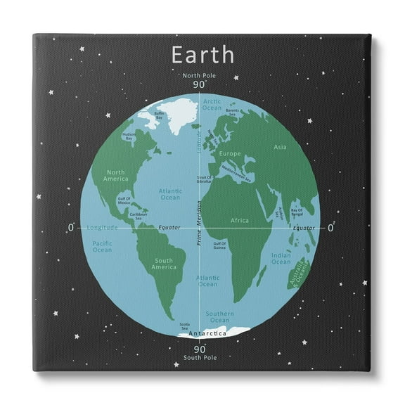 Stupell Industries Earth Equator Prime Meridian Map Diagram Globe Canvas Wall Art, 30 x 30, Design by Carla Daly